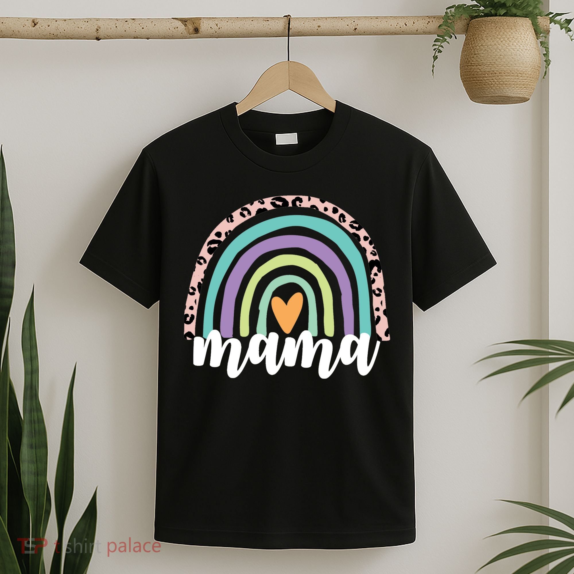 Mama Cheetah Rainbow Heart T-Shirt