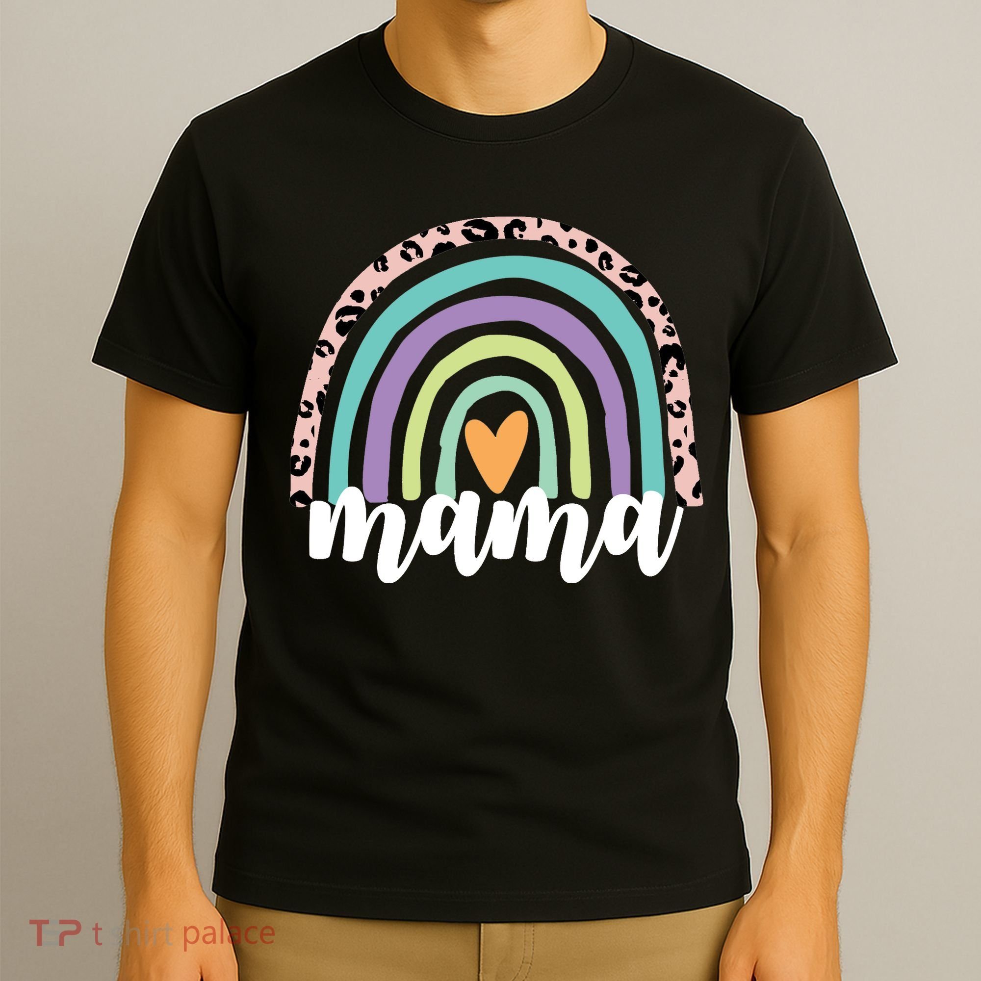 Mama Cheetah Rainbow Heart T-Shirt