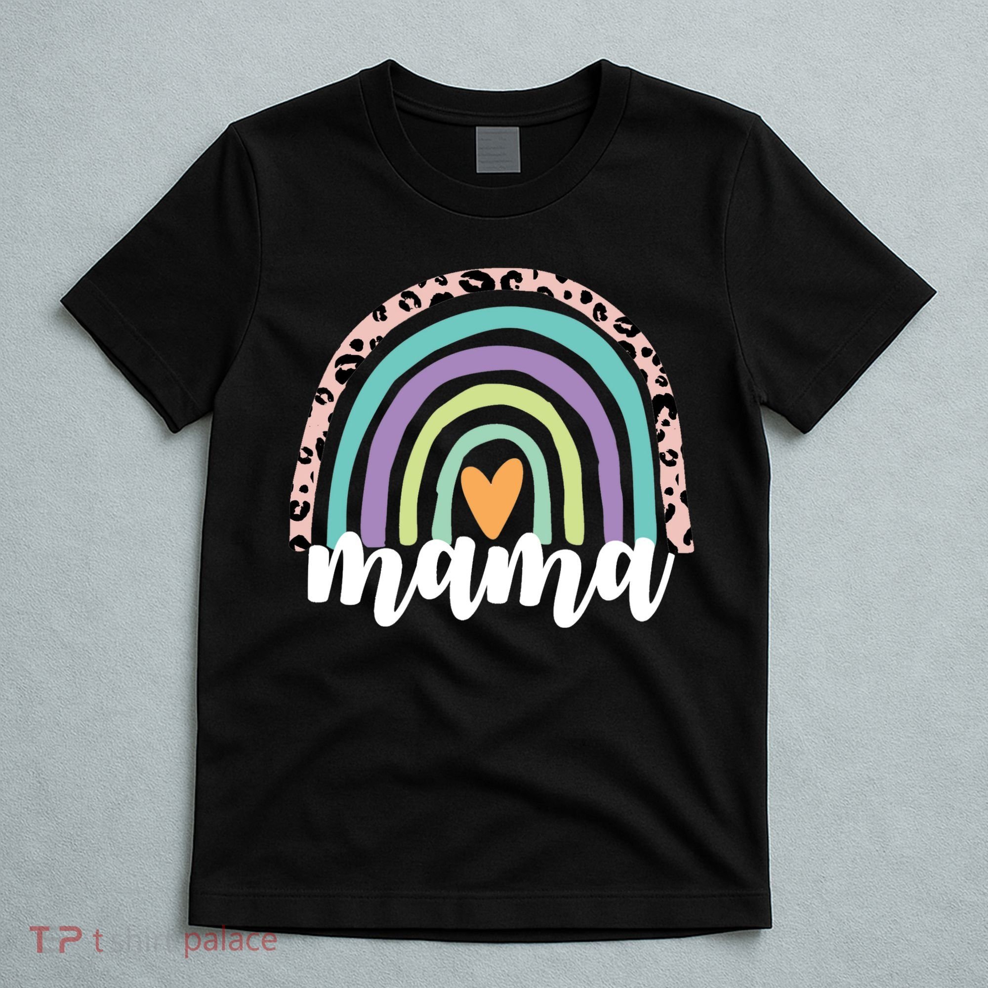 Mama Cheetah Rainbow Heart T-Shirt
