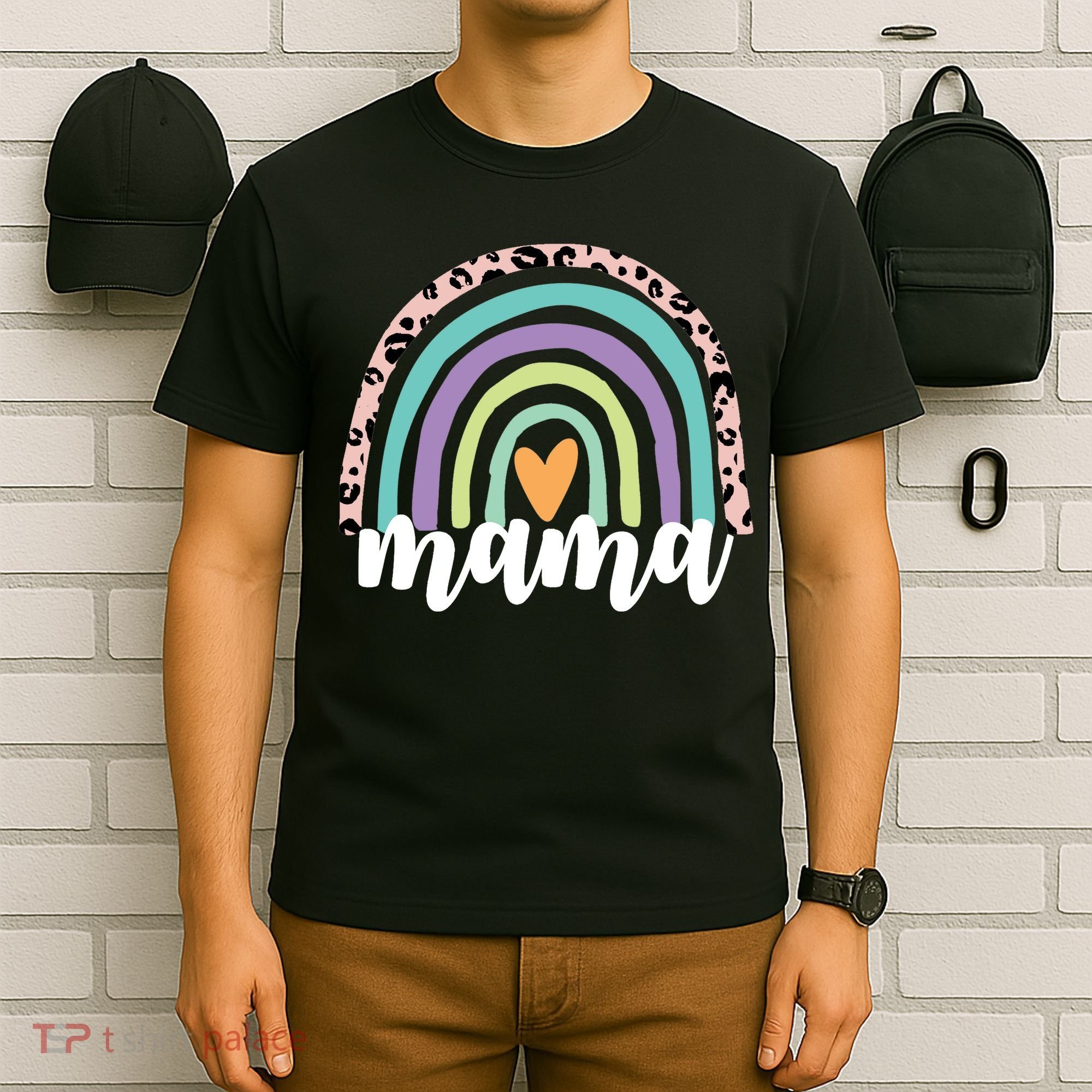 Mama Cheetah Rainbow Heart T-Shirt