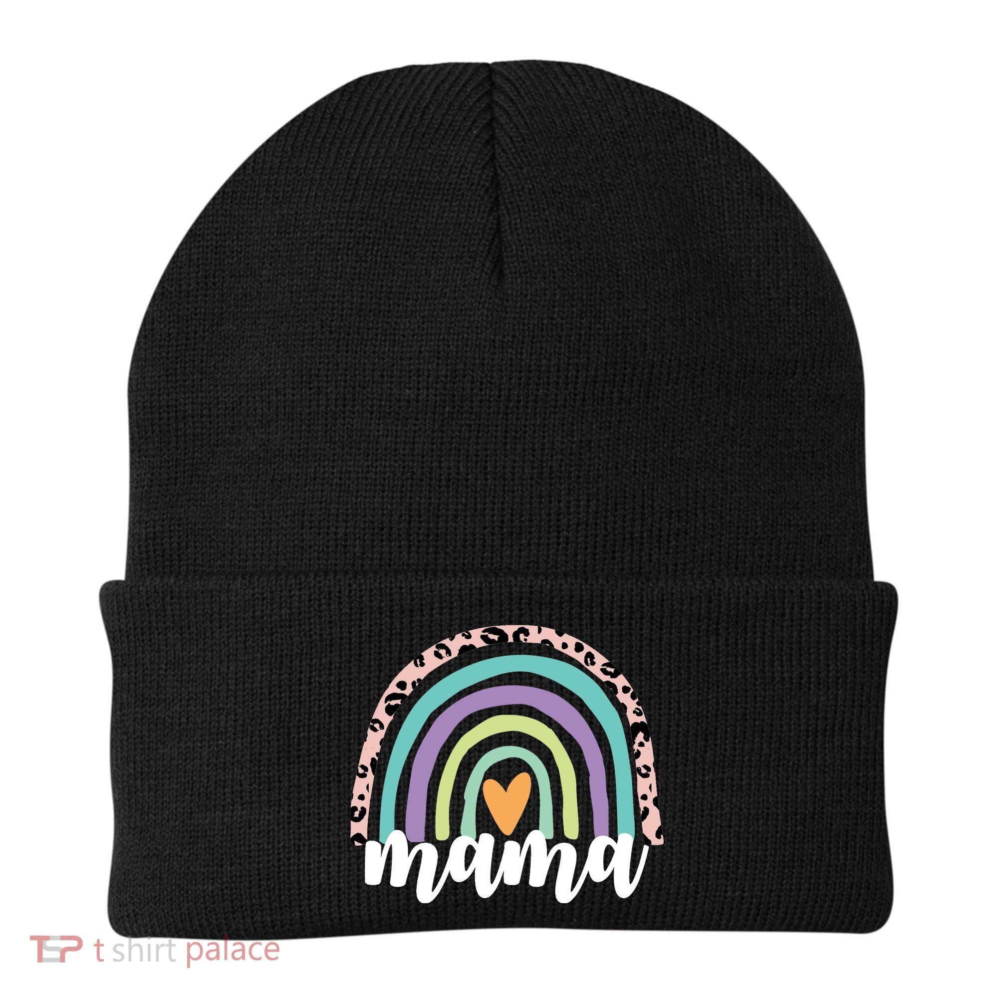 Mama Cheetah Rainbow Heart Beanie