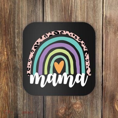 Mama Cheetah Rainbow Heart Coaster