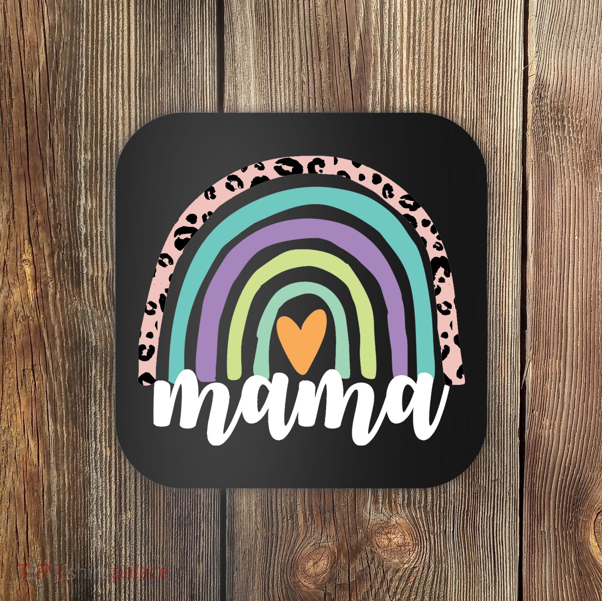 Mama Cheetah Rainbow Heart Coaster