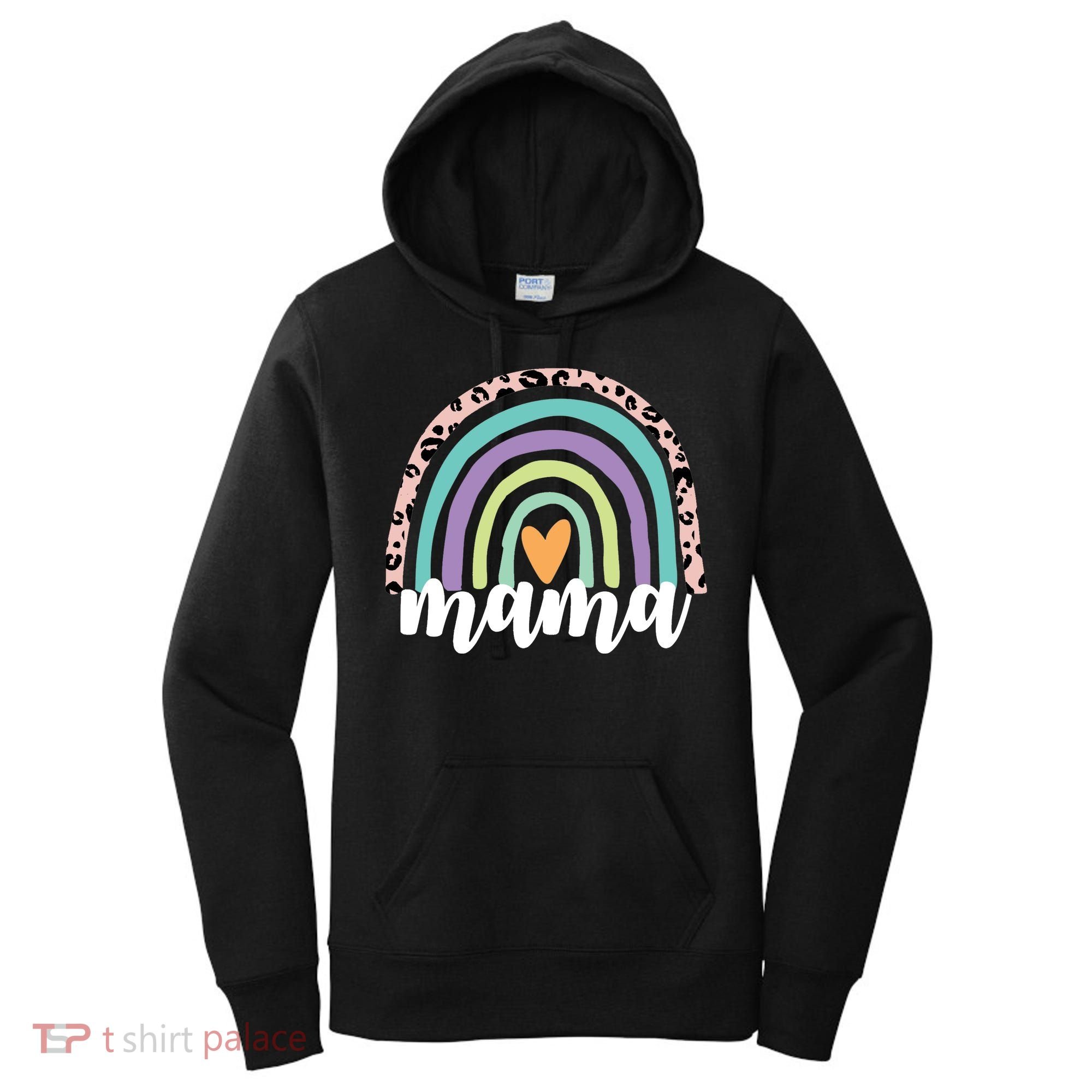 Mama Cheetah Rainbow Heart Women's Hoodie