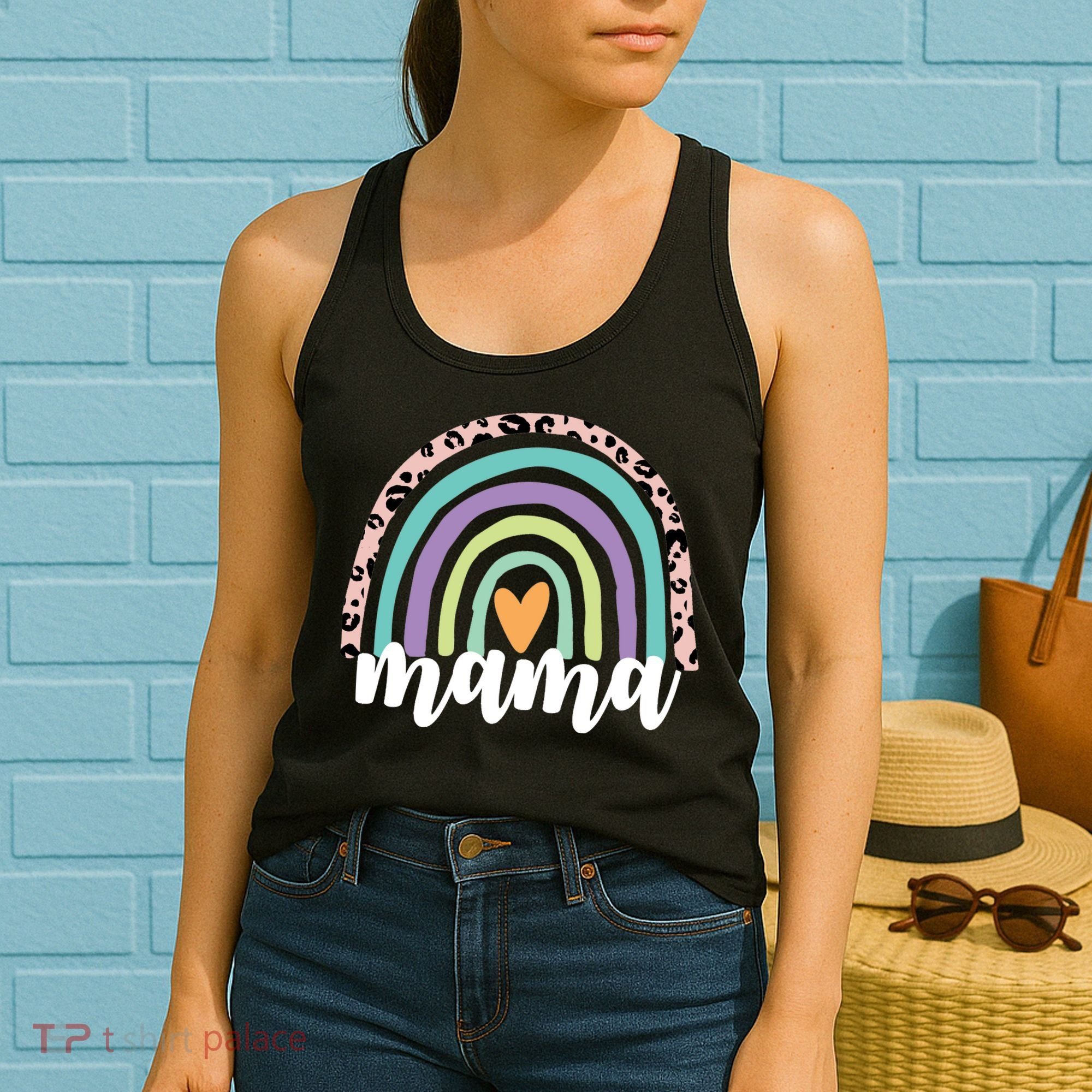 Mama Cheetah Rainbow Heart Women's Tank Top