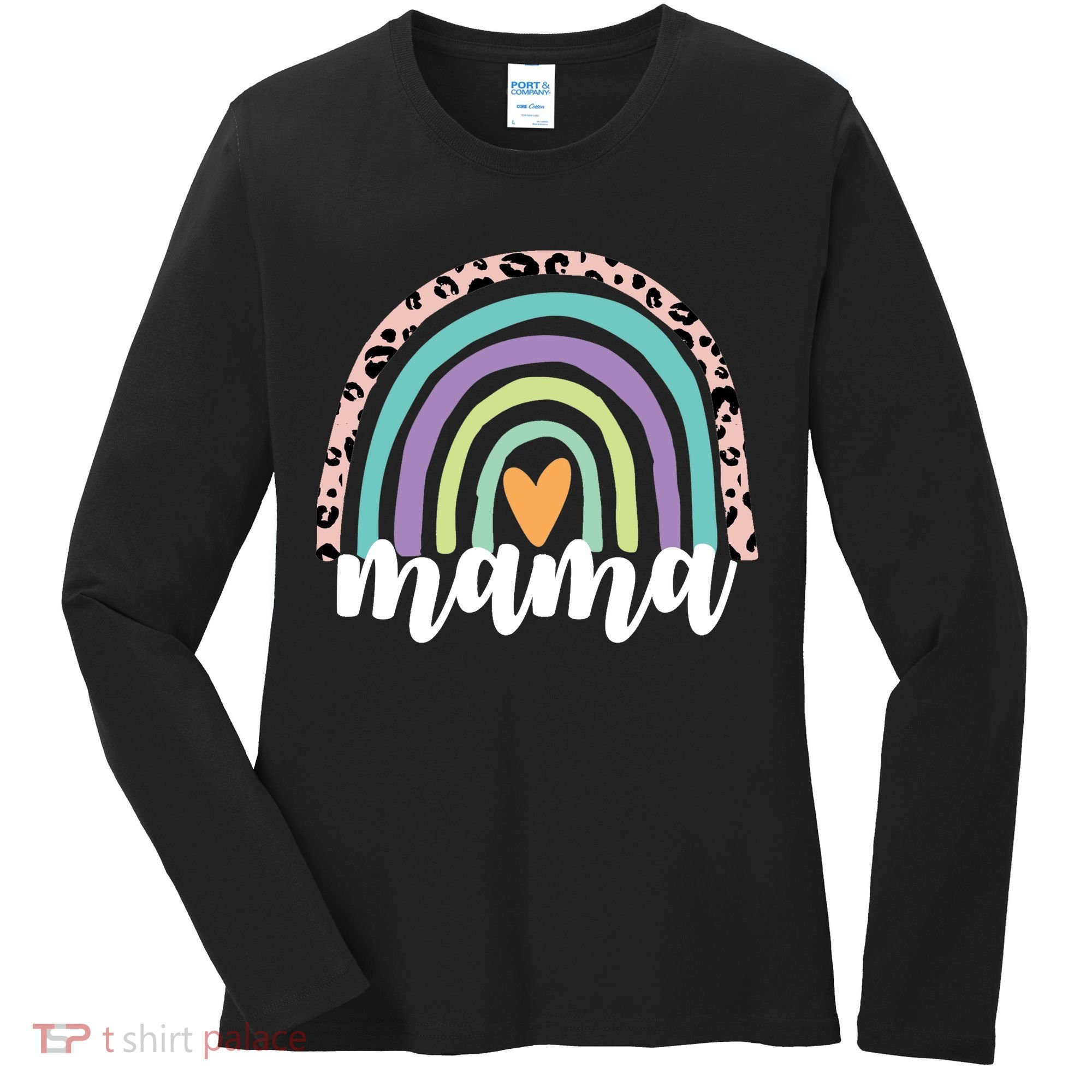 Mama Cheetah Rainbow Heart Women's Long Sleeve Shirt