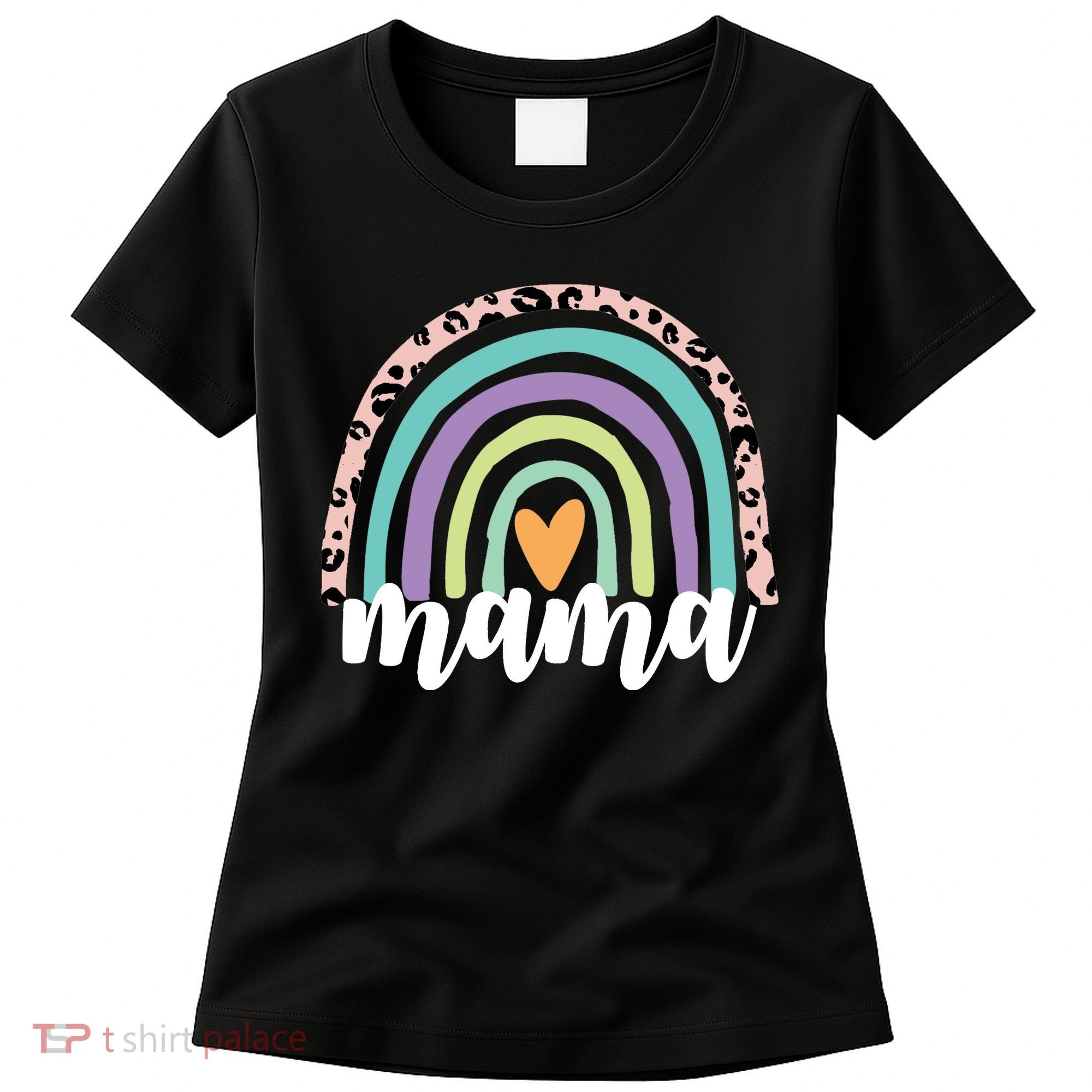 Mama Cheetah Rainbow Heart Women's T-Shirt