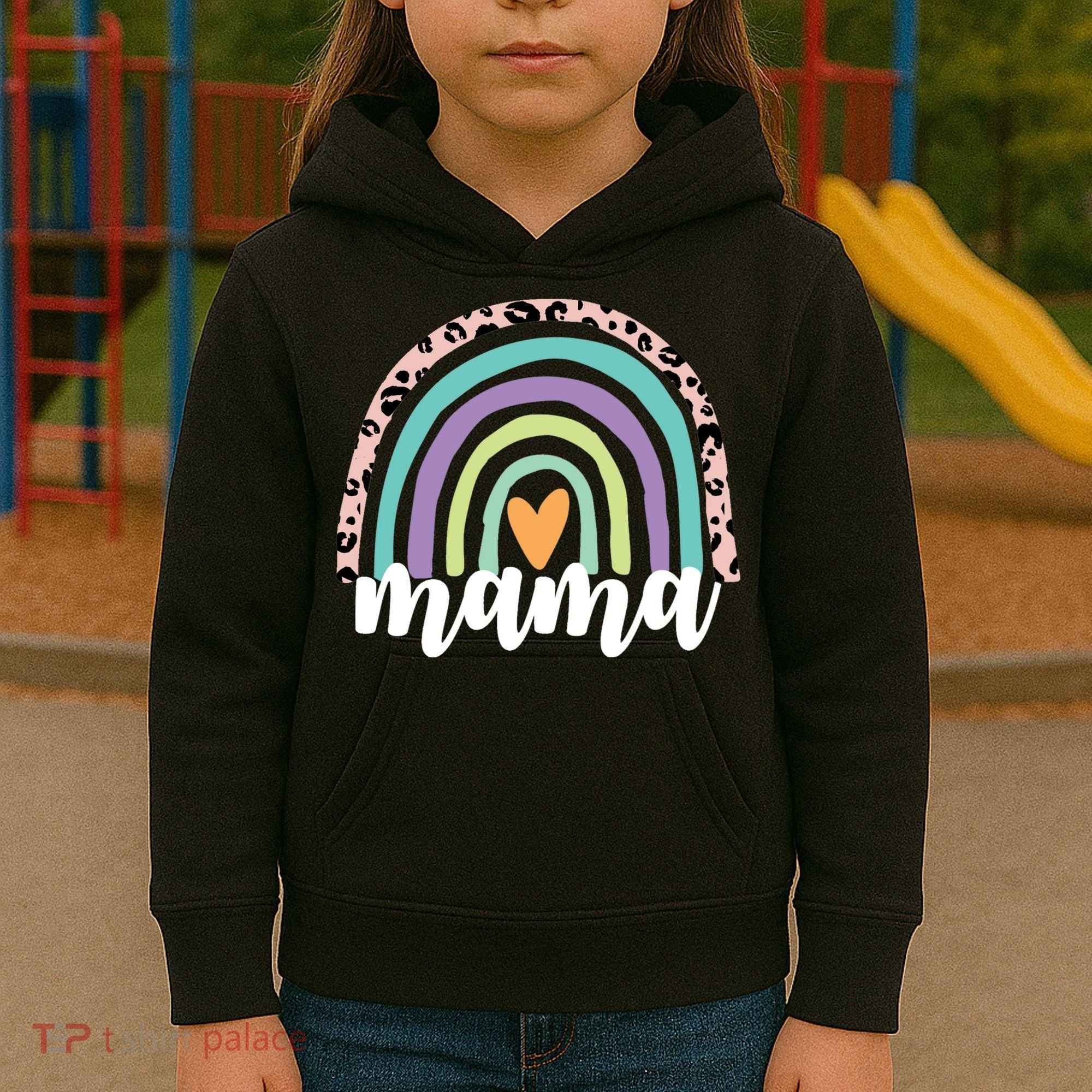Mama Cheetah Rainbow Heart Kids Hoodie