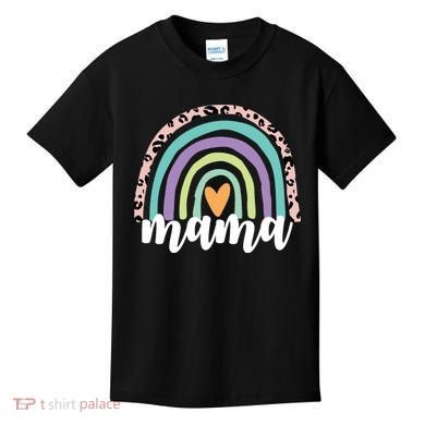 Mama Cheetah Rainbow Heart Kids T-Shirt