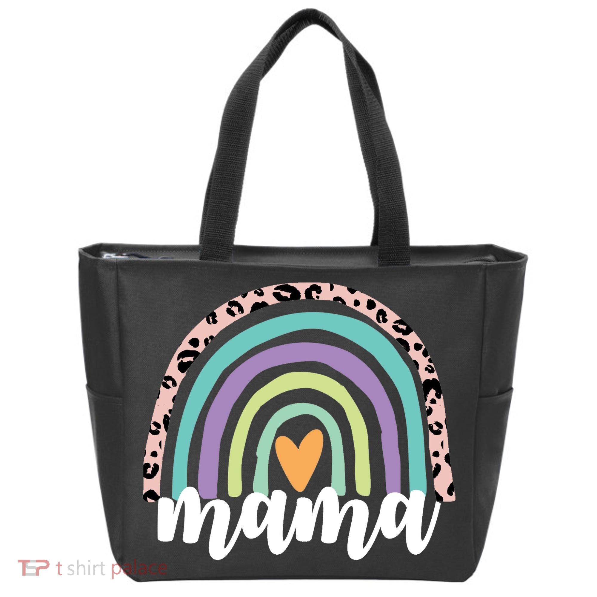 Mama Cheetah Rainbow Heart Tote Bag