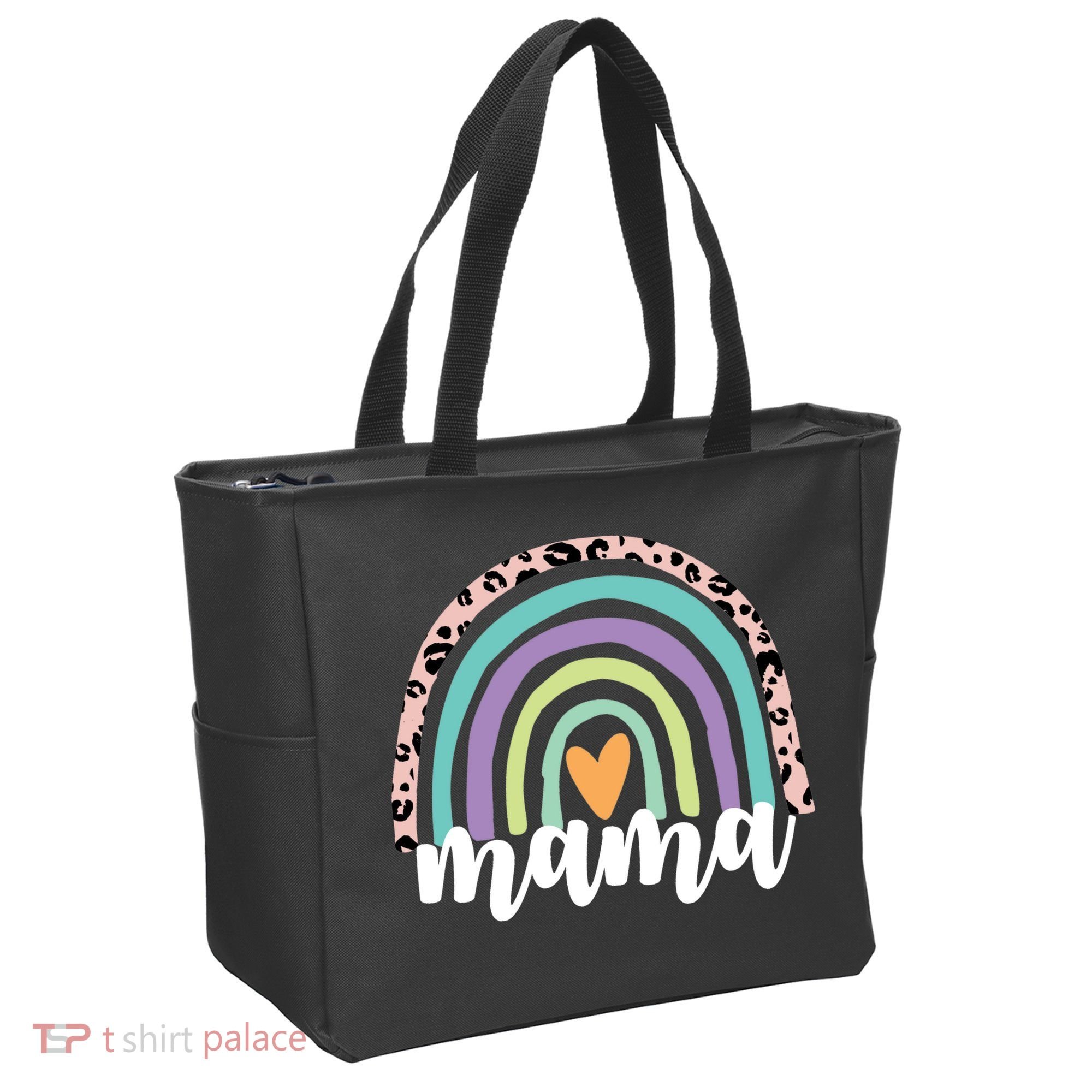 Mama Cheetah Rainbow Heart Tote Bag