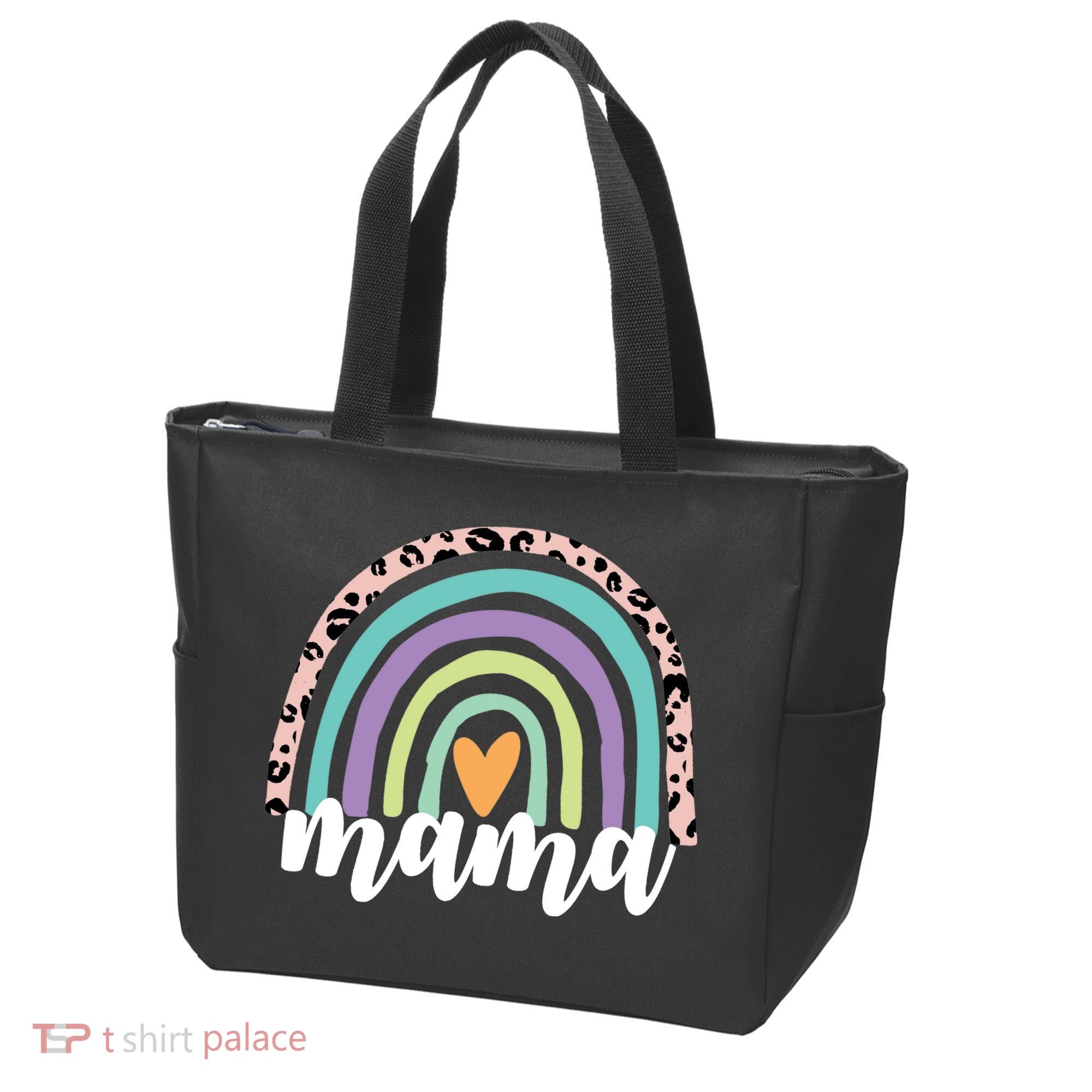 Mama Cheetah Rainbow Heart Tote Bag