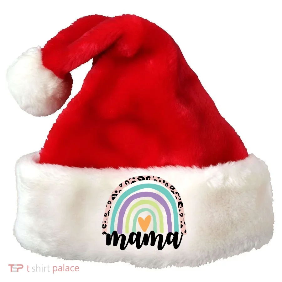 Mama Cheetah Rainbow Heart Santa Hat