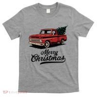 Merry Christmas Red Truck Vintage Retro Holiday T-Shirt thumb 0