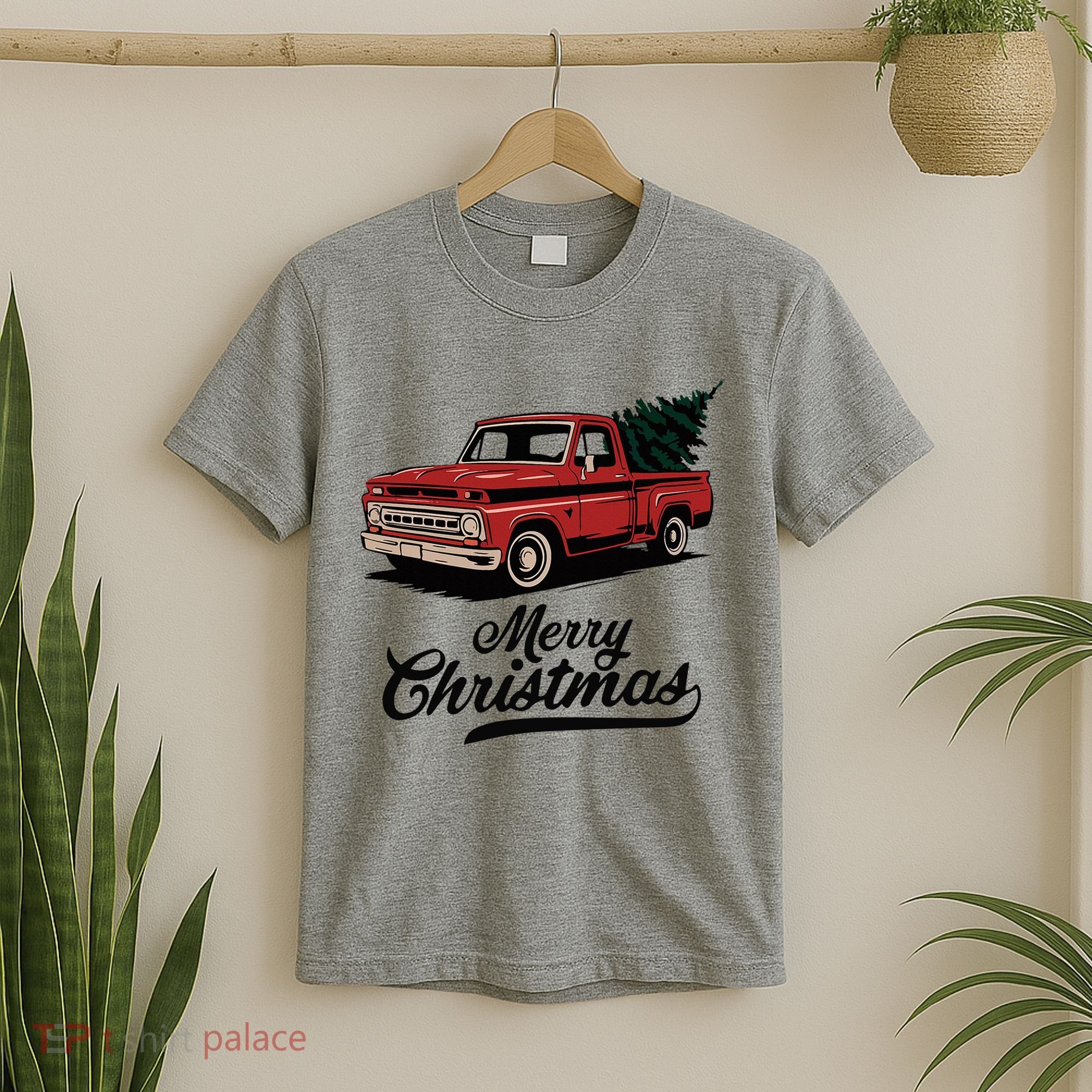 Merry Christmas Red Truck Vintage Retro Holiday T-Shirt