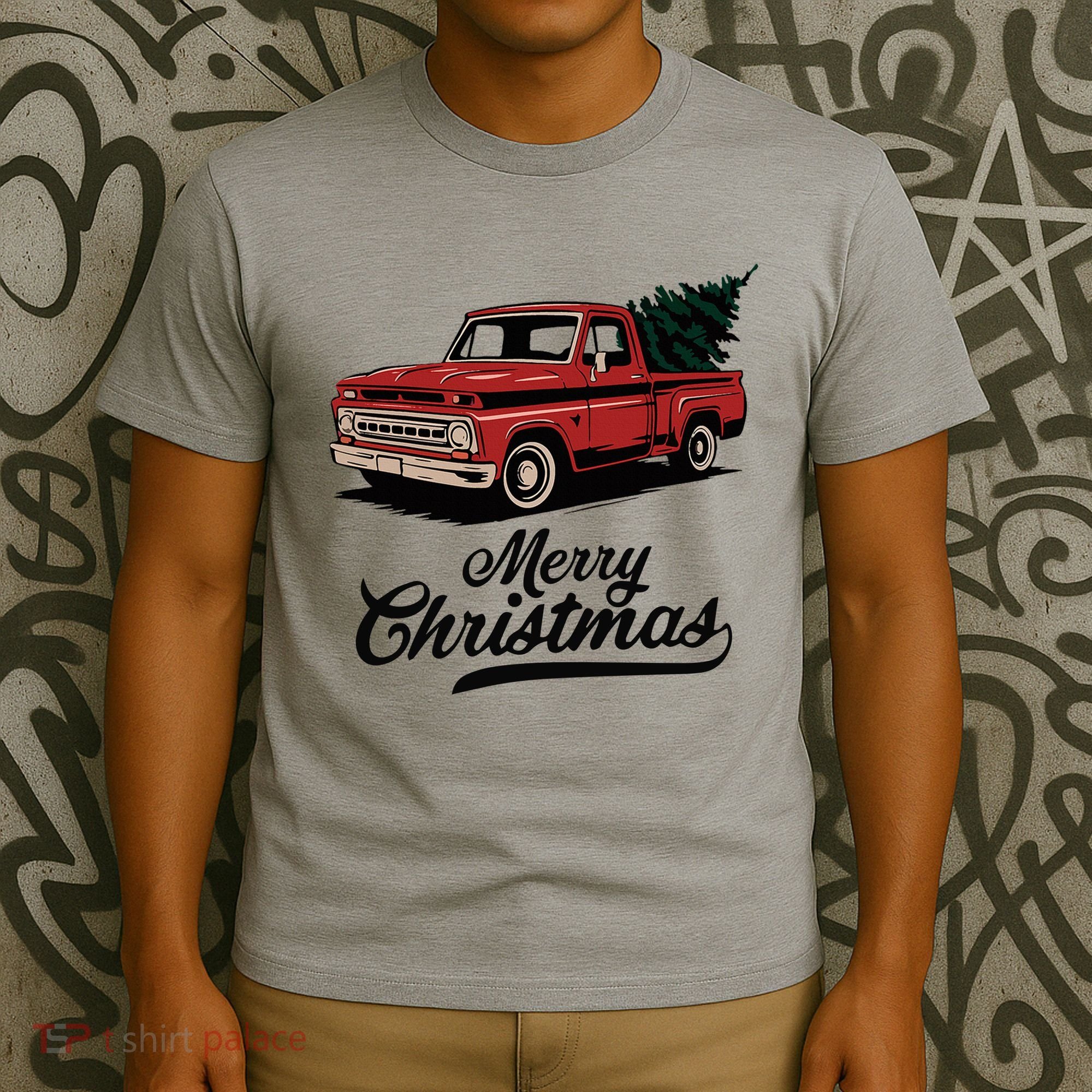 Merry Christmas Red Truck Vintage Retro Holiday T-Shirt