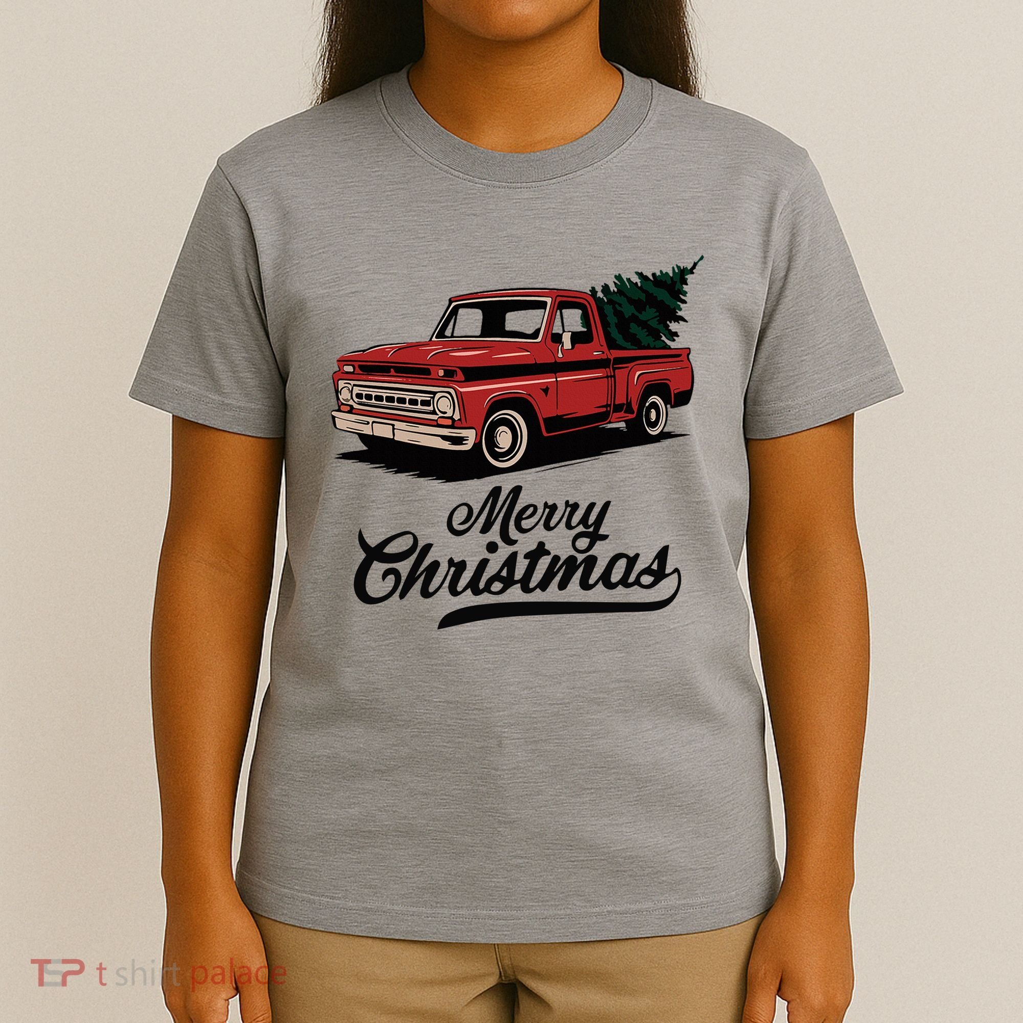 Merry Christmas Red Truck Vintage Retro Holiday T-Shirt