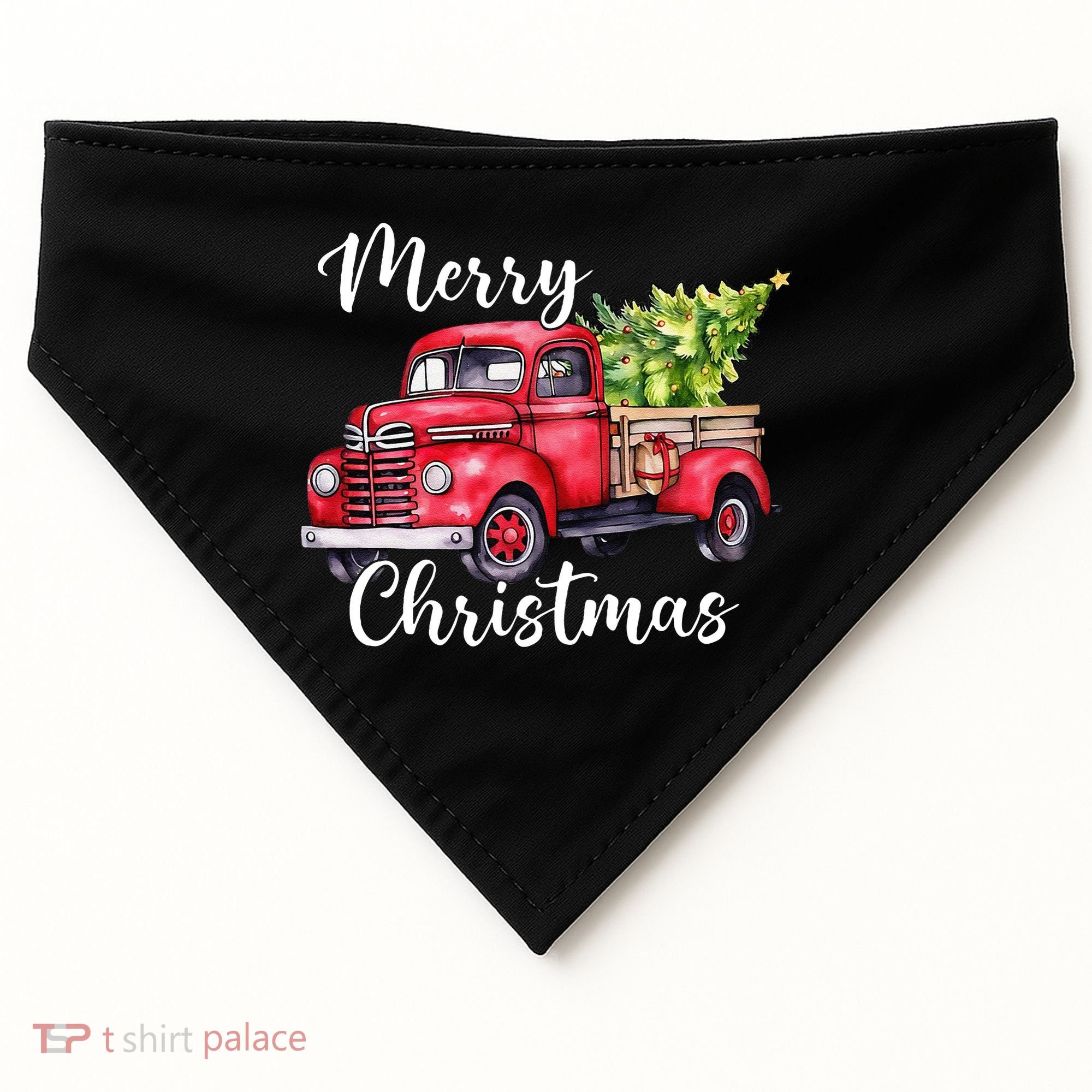 Merry Christmas Red Truck USA-Made Doggie Bandana
