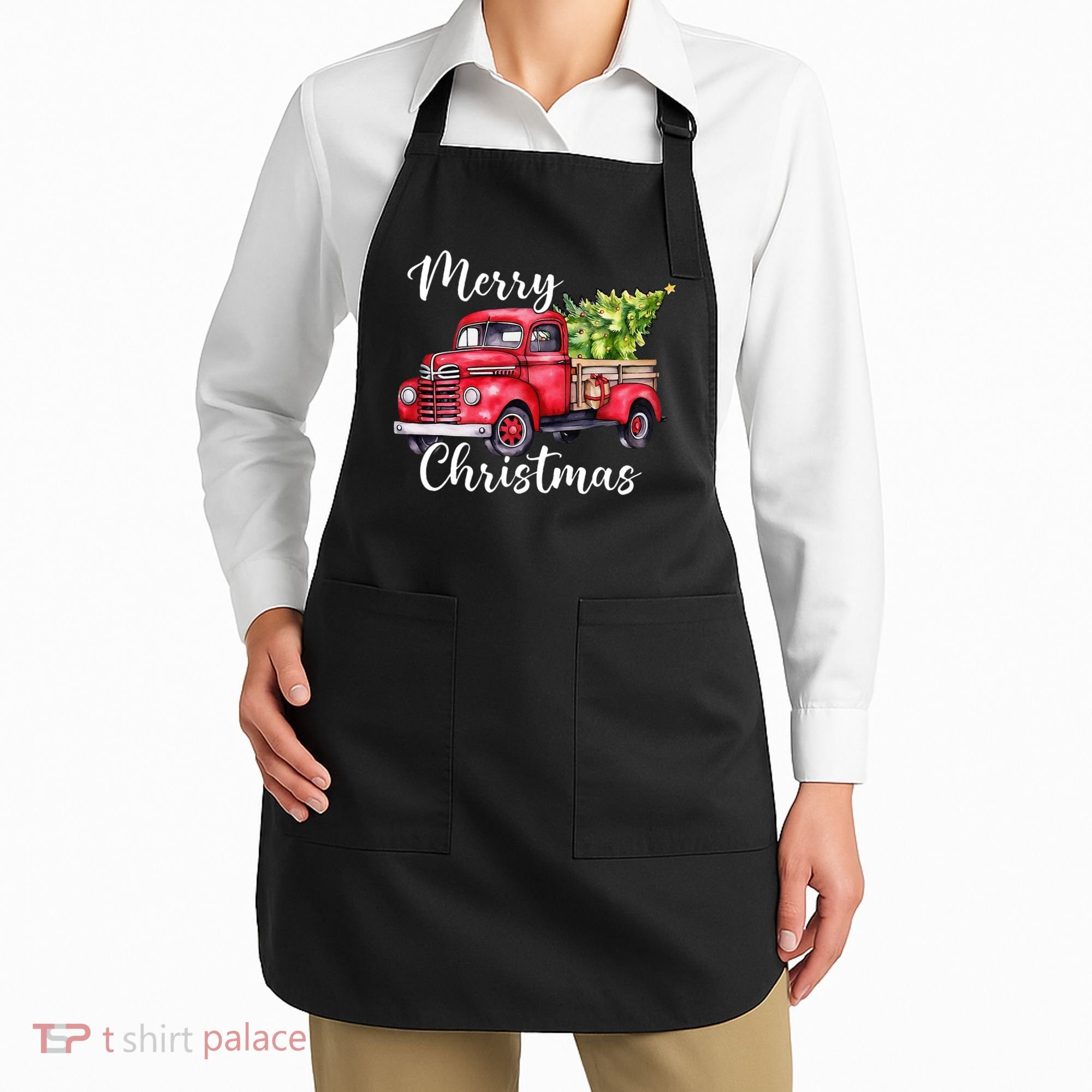 Merry Christmas Red Truck Apron