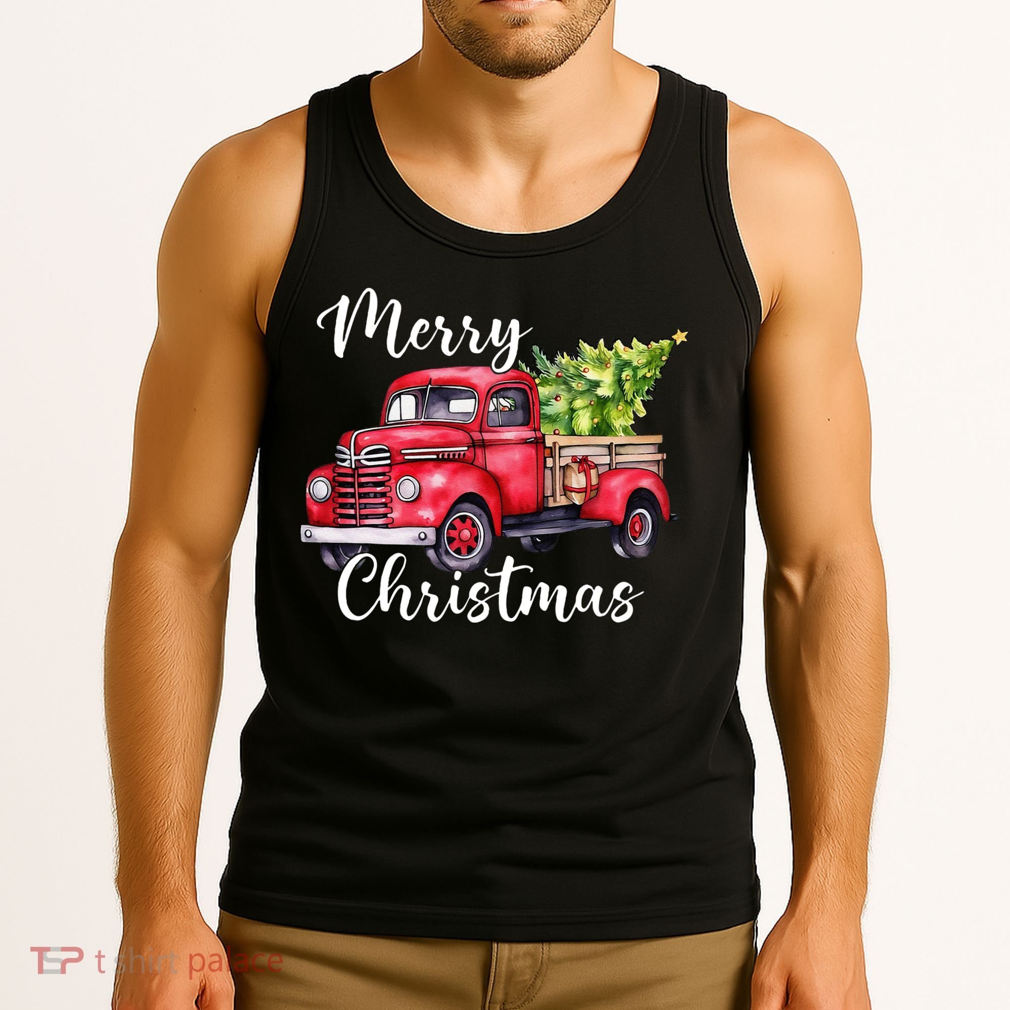 Merry Christmas Red Truck Tank Top
