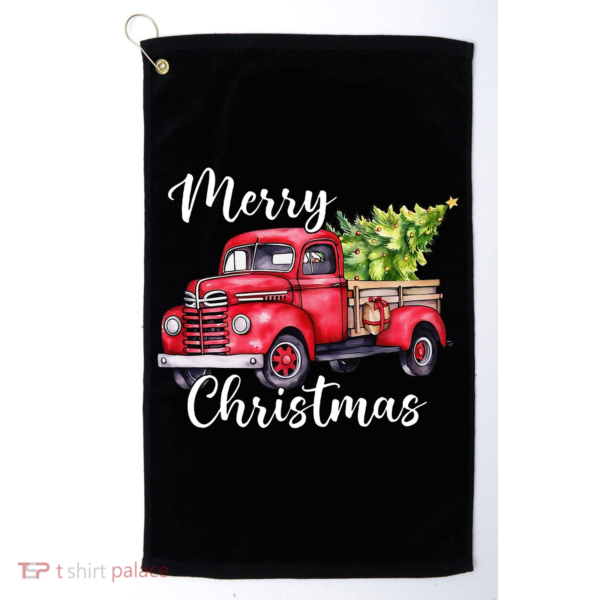 Merry Christmas Red Truck Golf Towel