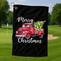 Merry Christmas Red Truck Golf Towel thumb 1