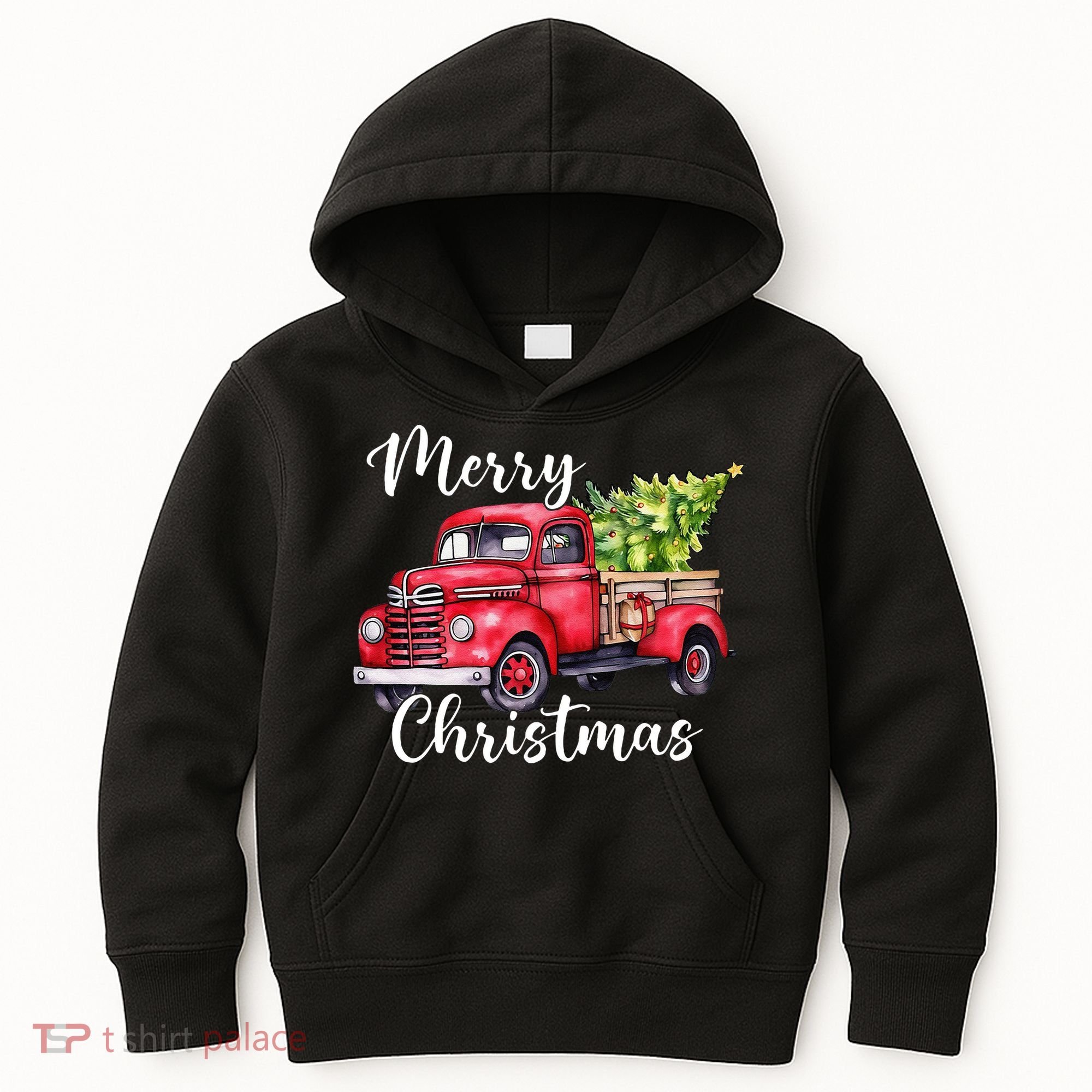 Merry Christmas Red Truck Kids Hoodie