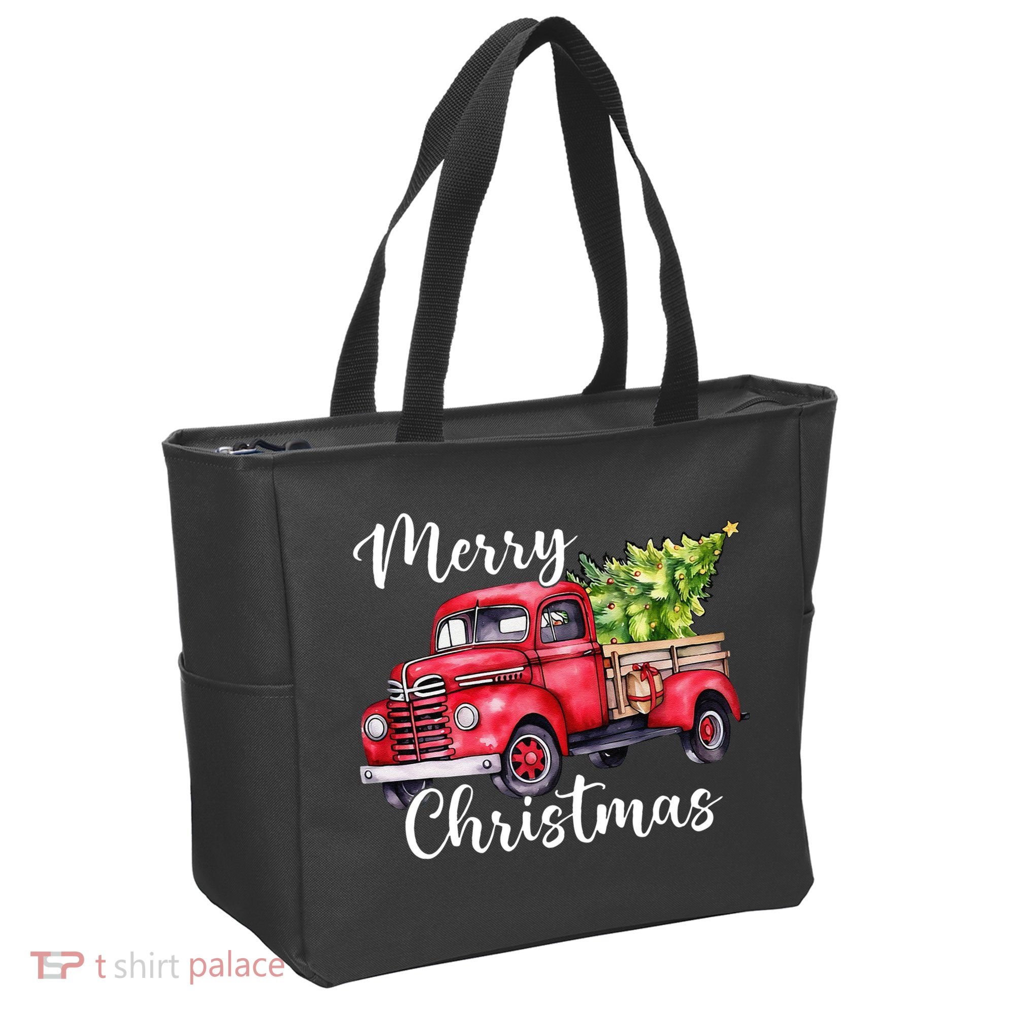 Merry Christmas Red Truck Tote Bag