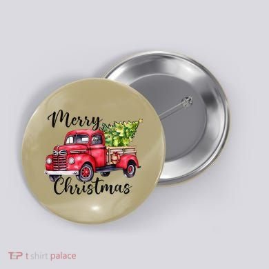 Merry Christmas Red Truck Button