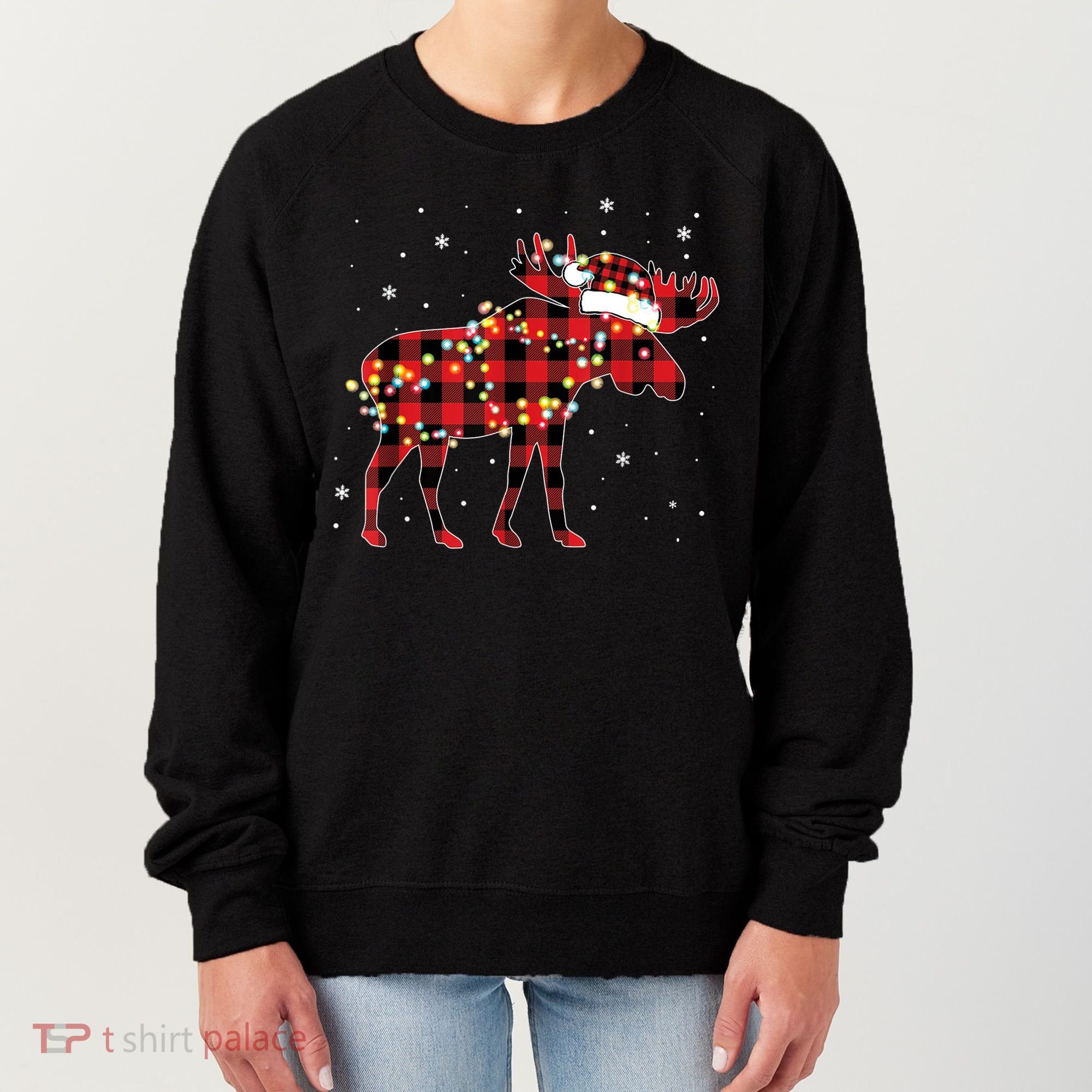 Moose Christmas Red Plaid Buffalo Pajama Matching Gift TShirt Women's Sweatshirt