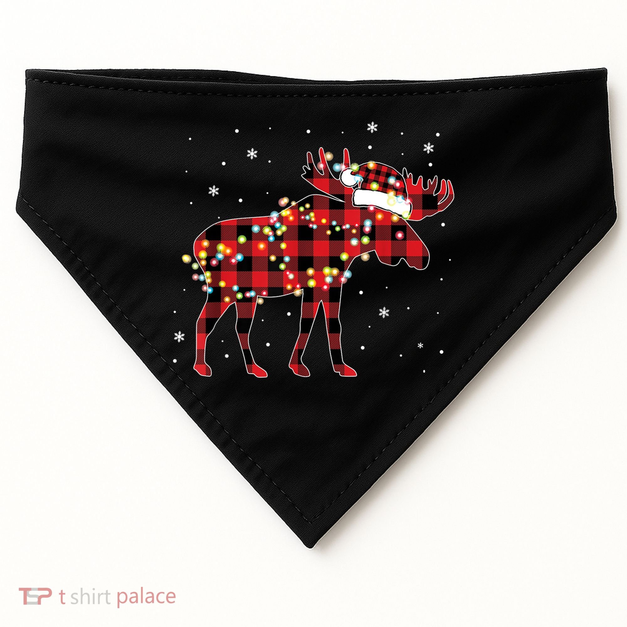 Moose Christmas Red Plaid Buffalo Pajama Matching Gift TShirt USA-Made Doggie Bandana