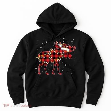 Moose Christmas Red Plaid Buffalo Pajama Matching Gift TShirt Hoodie