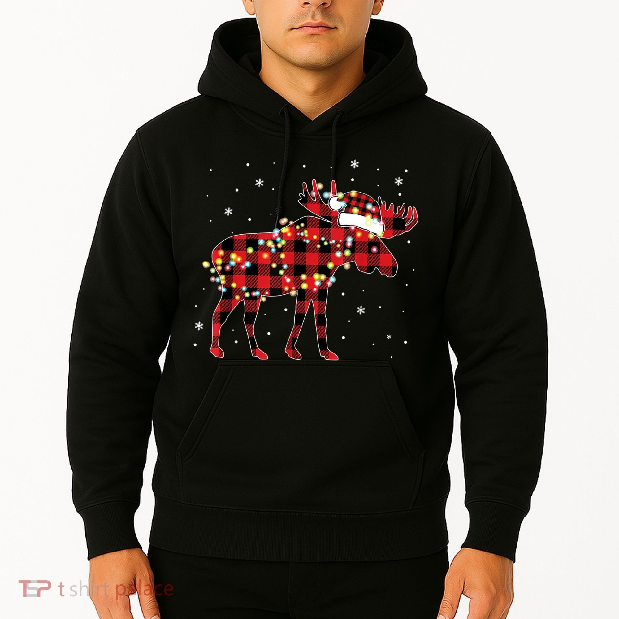 Moose Christmas Red Plaid Buffalo Pajama Matching Gift TShirt Hoodie