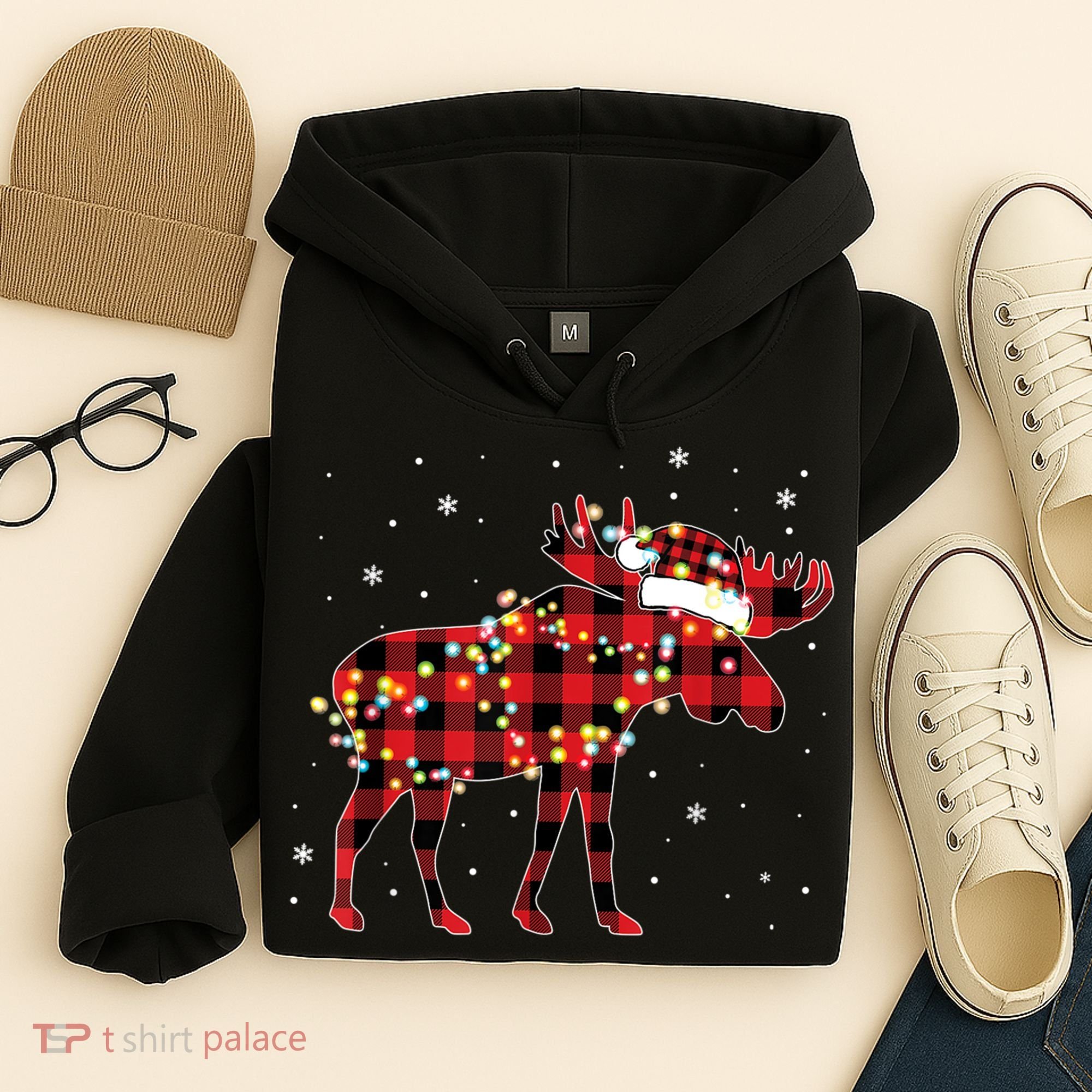 Moose Christmas Red Plaid Buffalo Pajama Matching Gift TShirt Hoodie