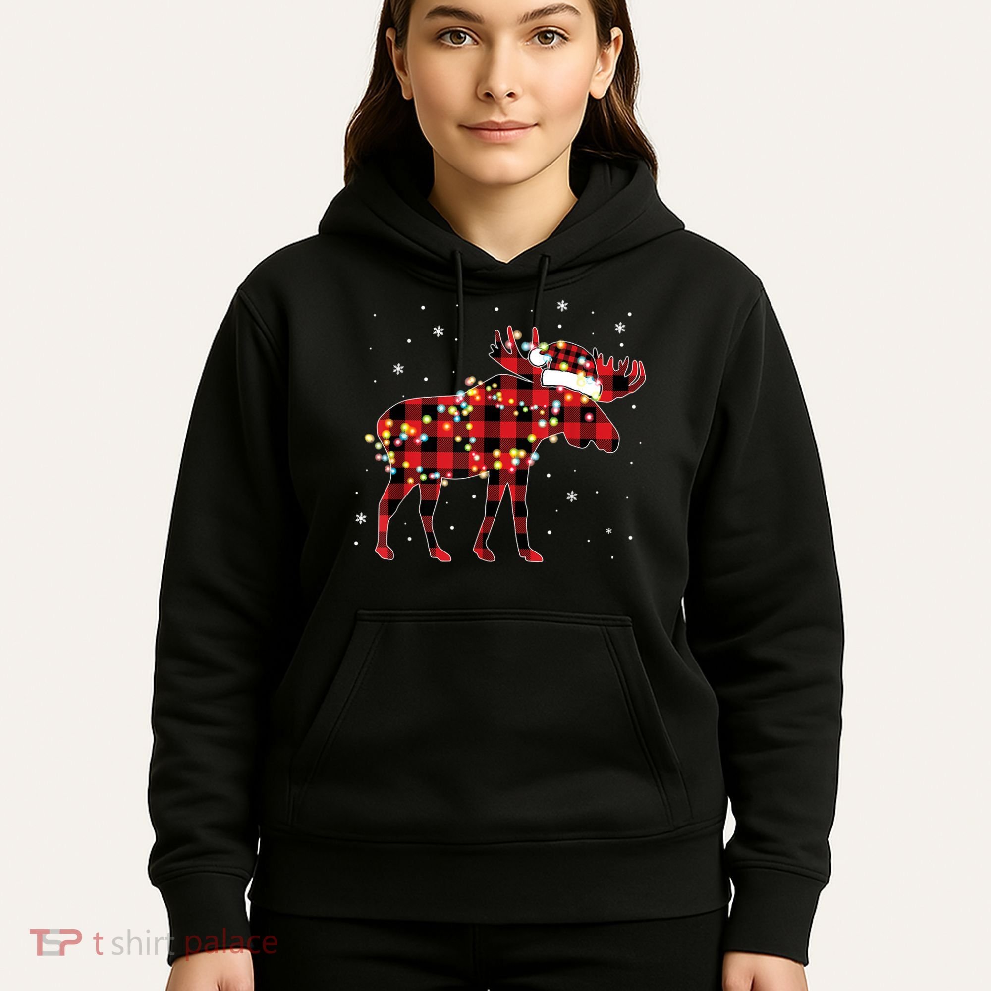 Moose Christmas Red Plaid Buffalo Pajama Matching Gift TShirt Hoodie