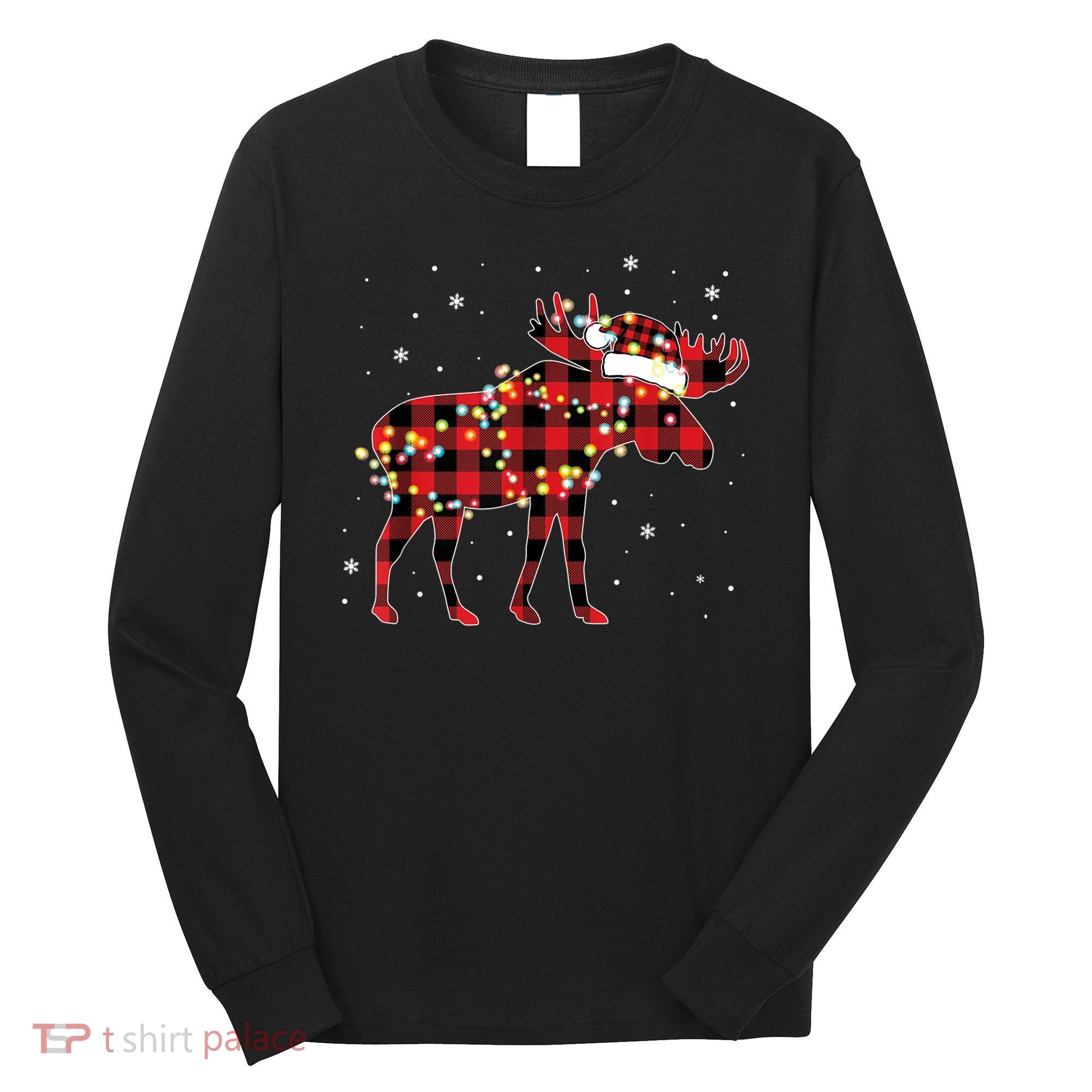 Moose Christmas Red Plaid Buffalo Pajama Matching Gift TShirt Long Sleeve Shirt