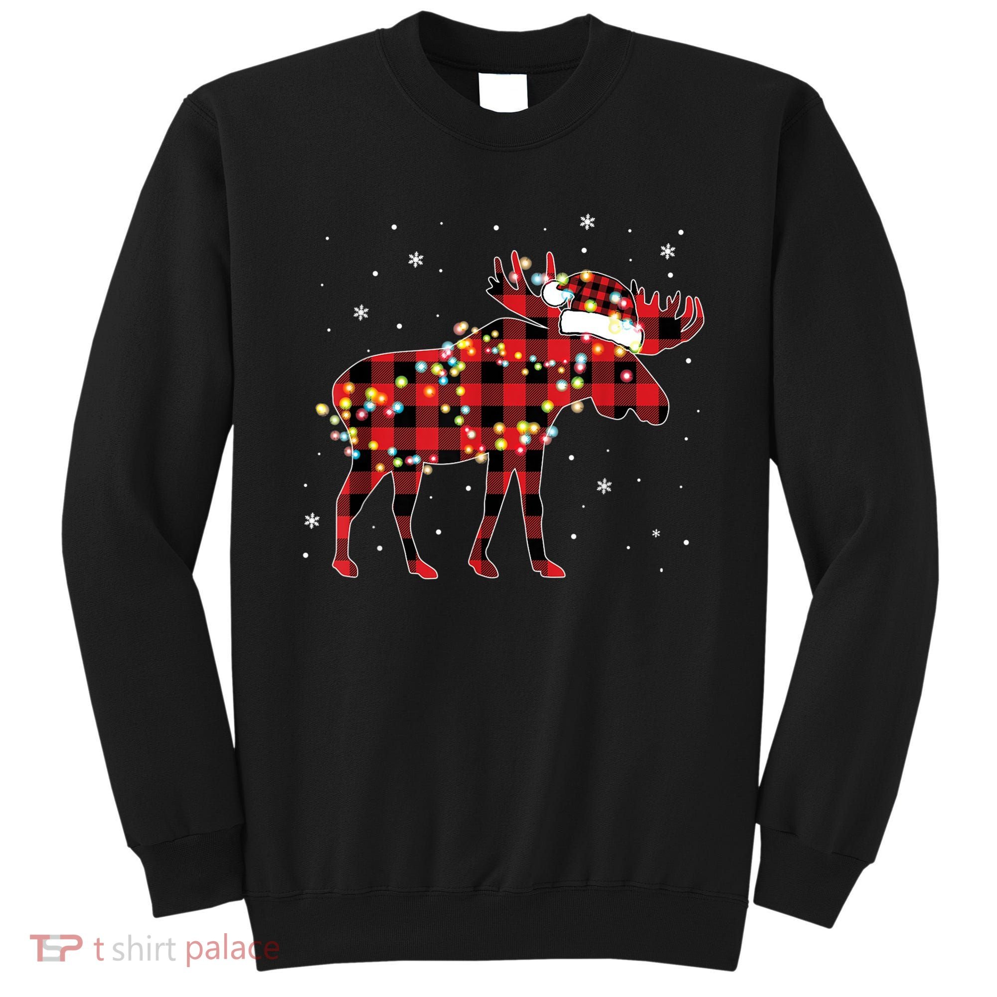 Moose Christmas Red Plaid Buffalo Pajama Matching Gift TShirt Sweatshirt