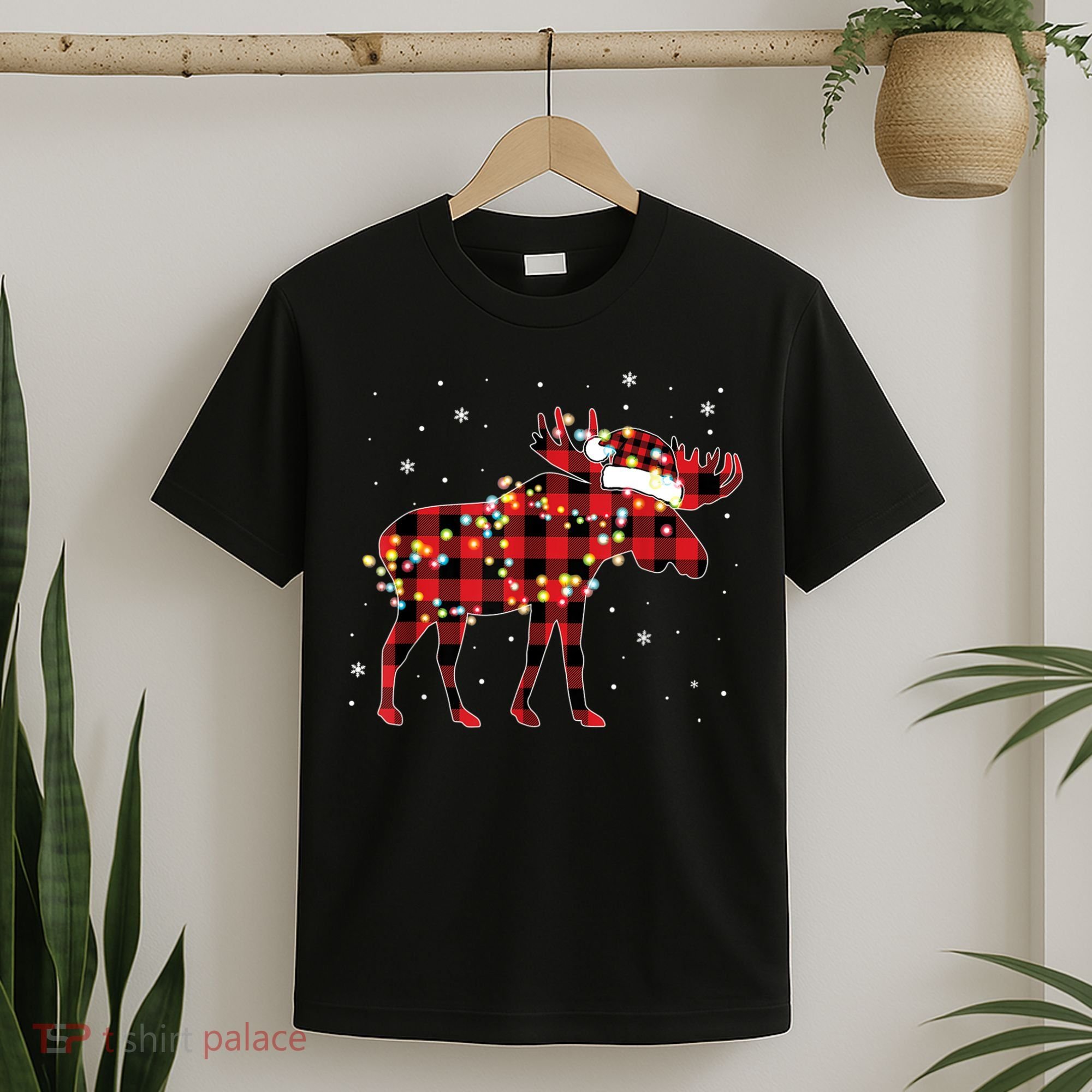 Moose Christmas Red Plaid Buffalo Pajama Matching Gift TShirt T-Shirt