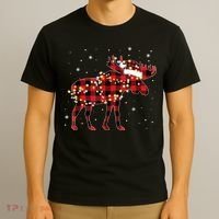 Moose Christmas Red Plaid Buffalo Pajama Matching Gift TShirt T-Shirt thumb 3