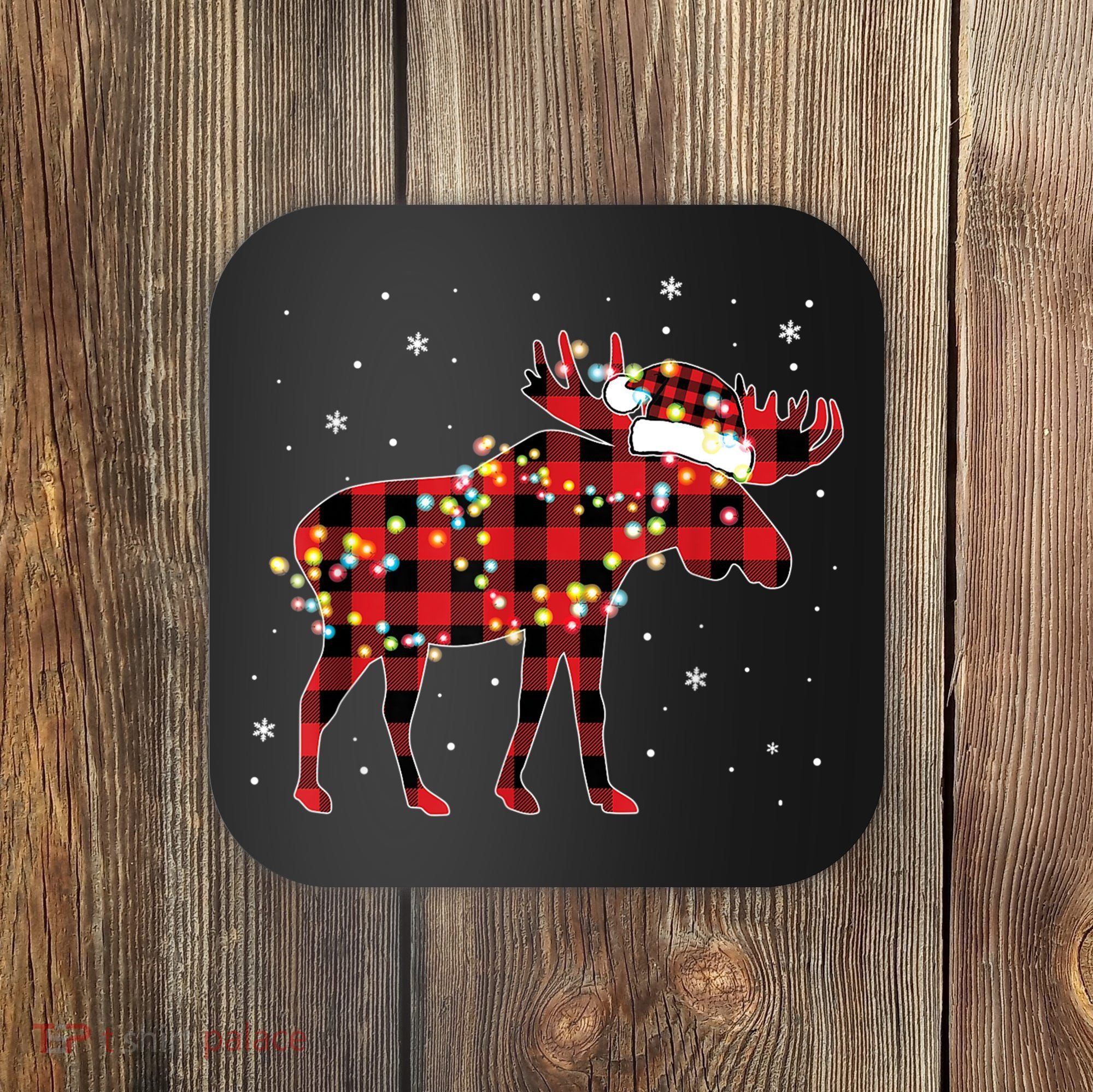 Moose Christmas Red Plaid Buffalo Pajama Matching Gift TShirt Coaster