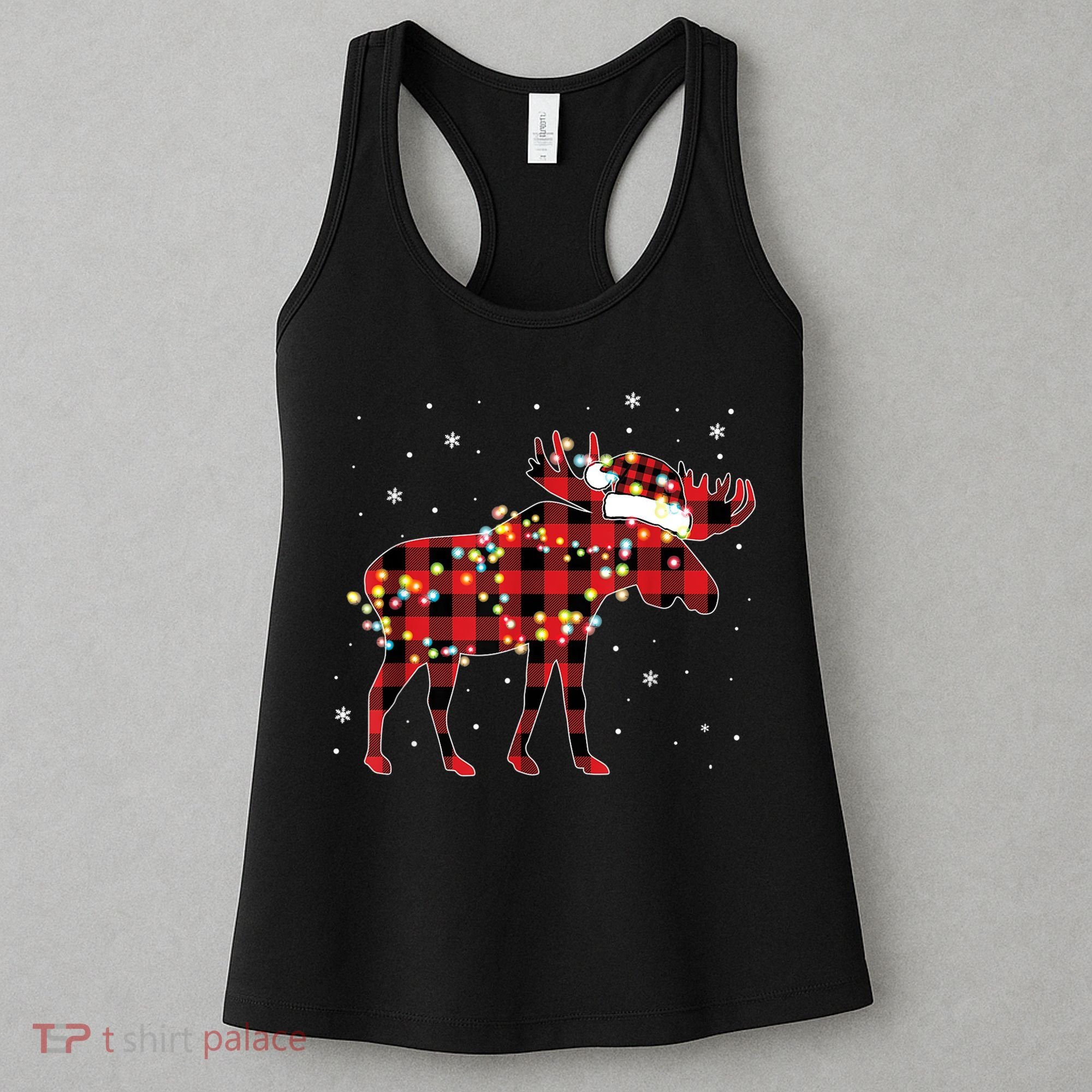 Moose Christmas Red Plaid Buffalo Pajama Matching Gift TShirt Women's Tank Top