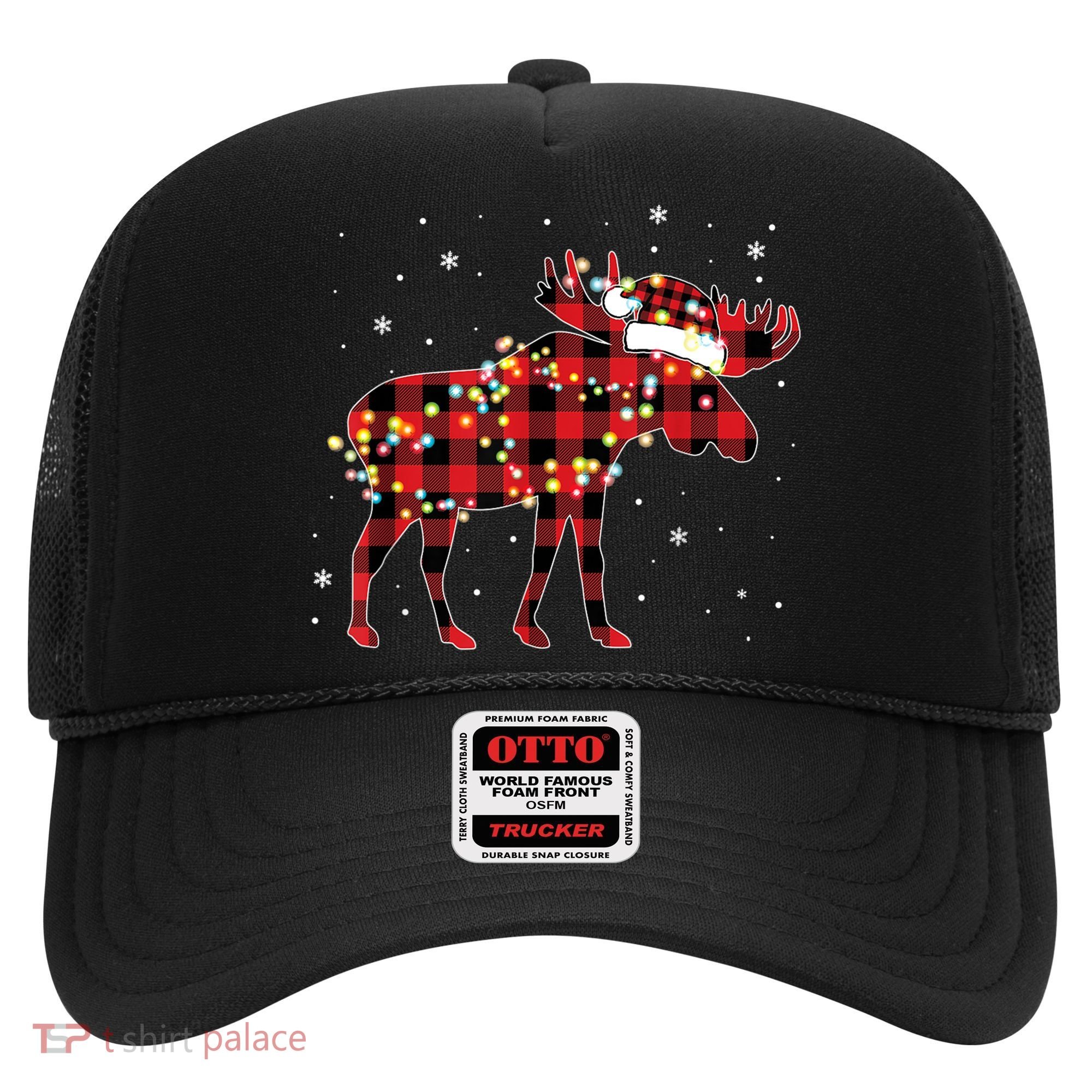 Moose Christmas Red Plaid Buffalo Pajama Matching Gift TShirt Hat