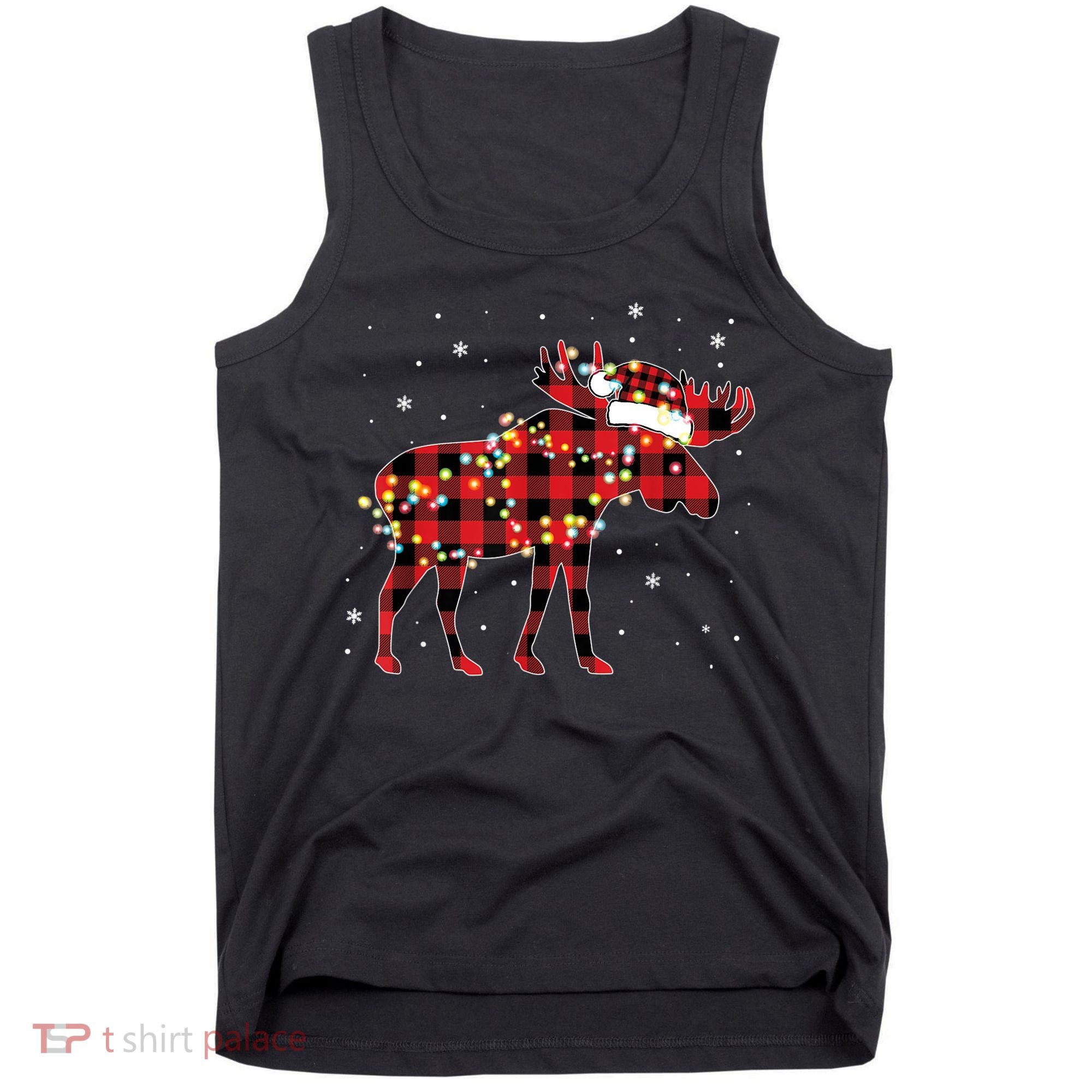Moose Christmas Red Plaid Buffalo Pajama Matching Gift TShirt Tank Top