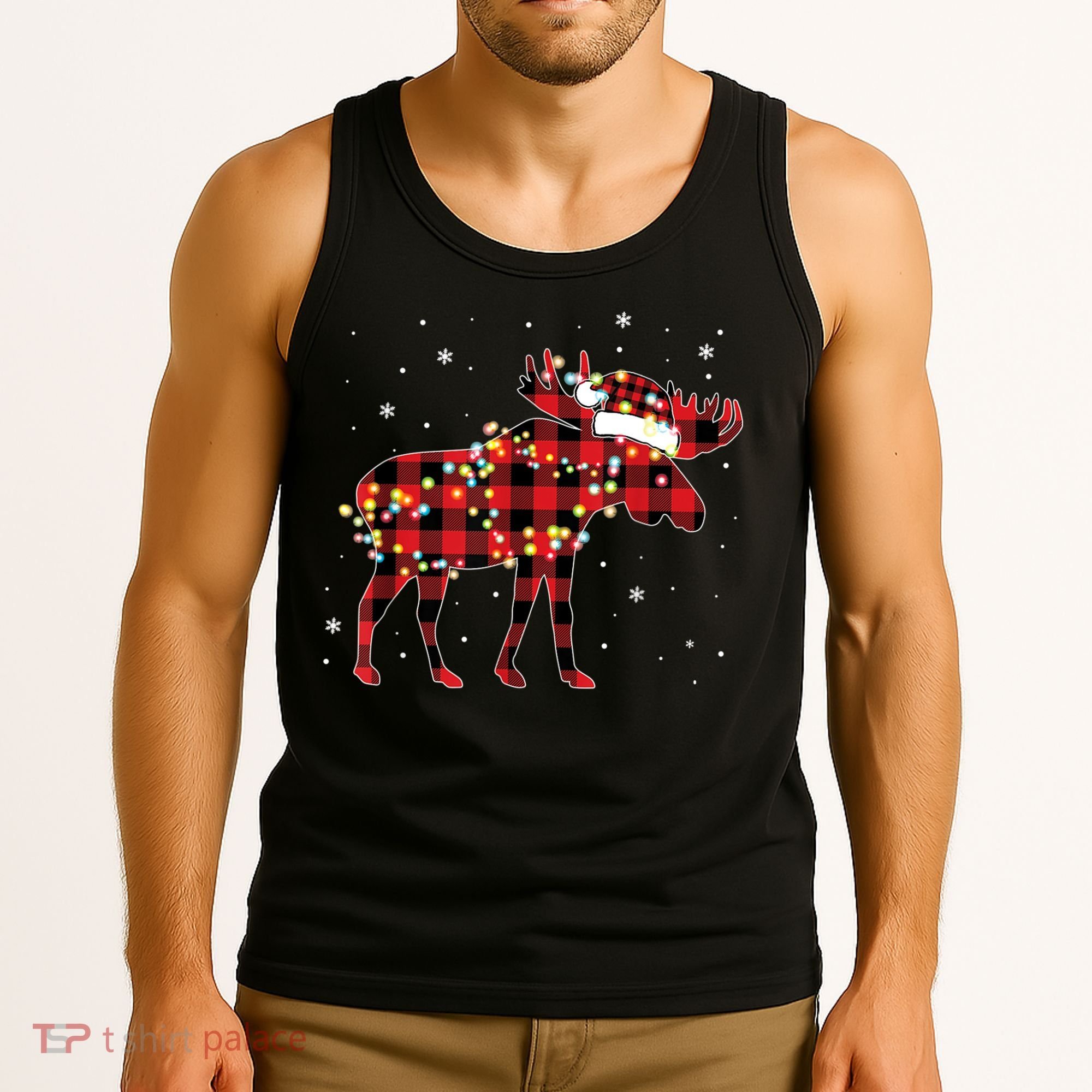 Moose Christmas Red Plaid Buffalo Pajama Matching Gift TShirt Tank Top