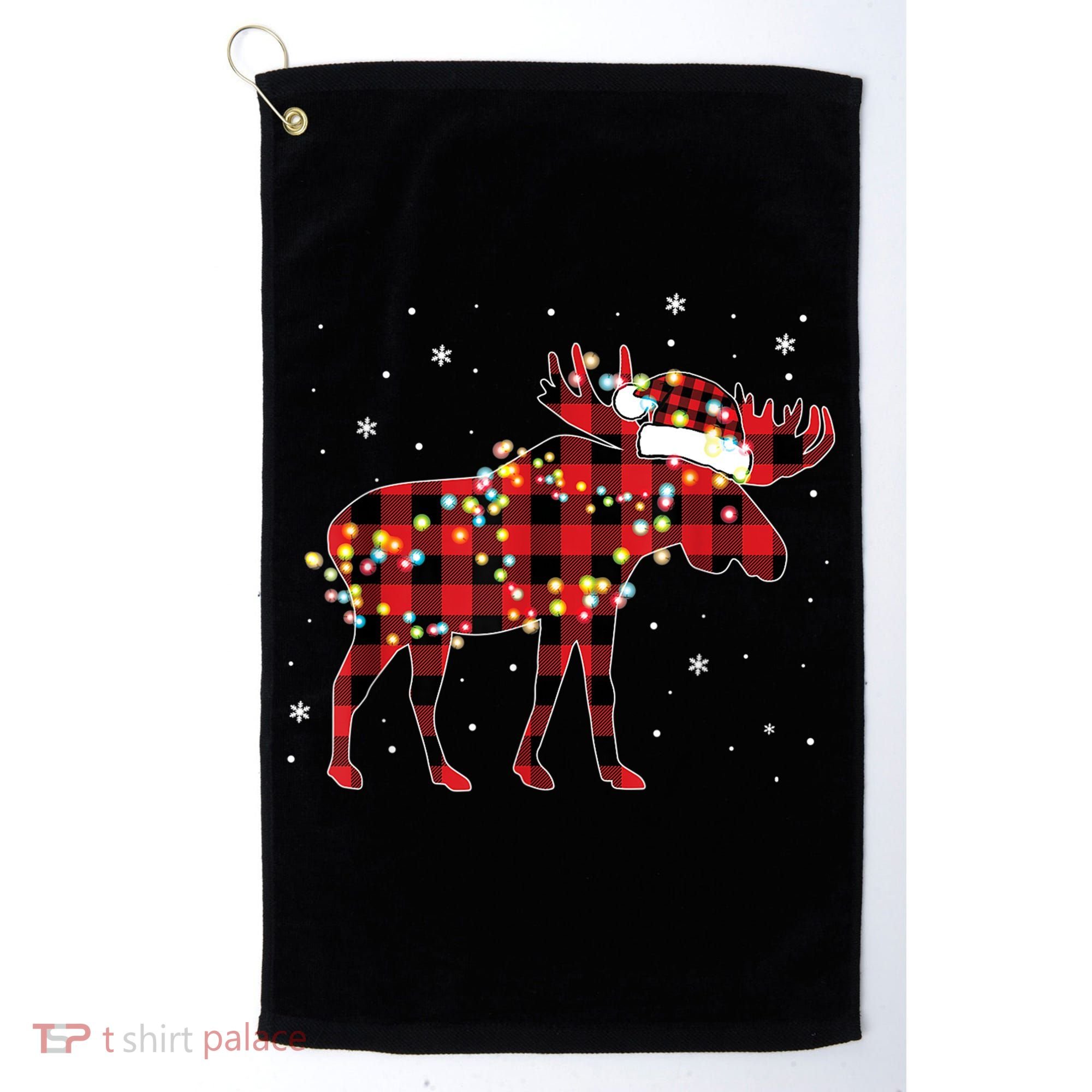 Moose Christmas Red Plaid Buffalo Pajama Matching Gift TShirt Golf Towel