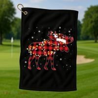 Moose Christmas Red Plaid Buffalo Pajama Matching Gift TShirt Golf Towel thumb 1
