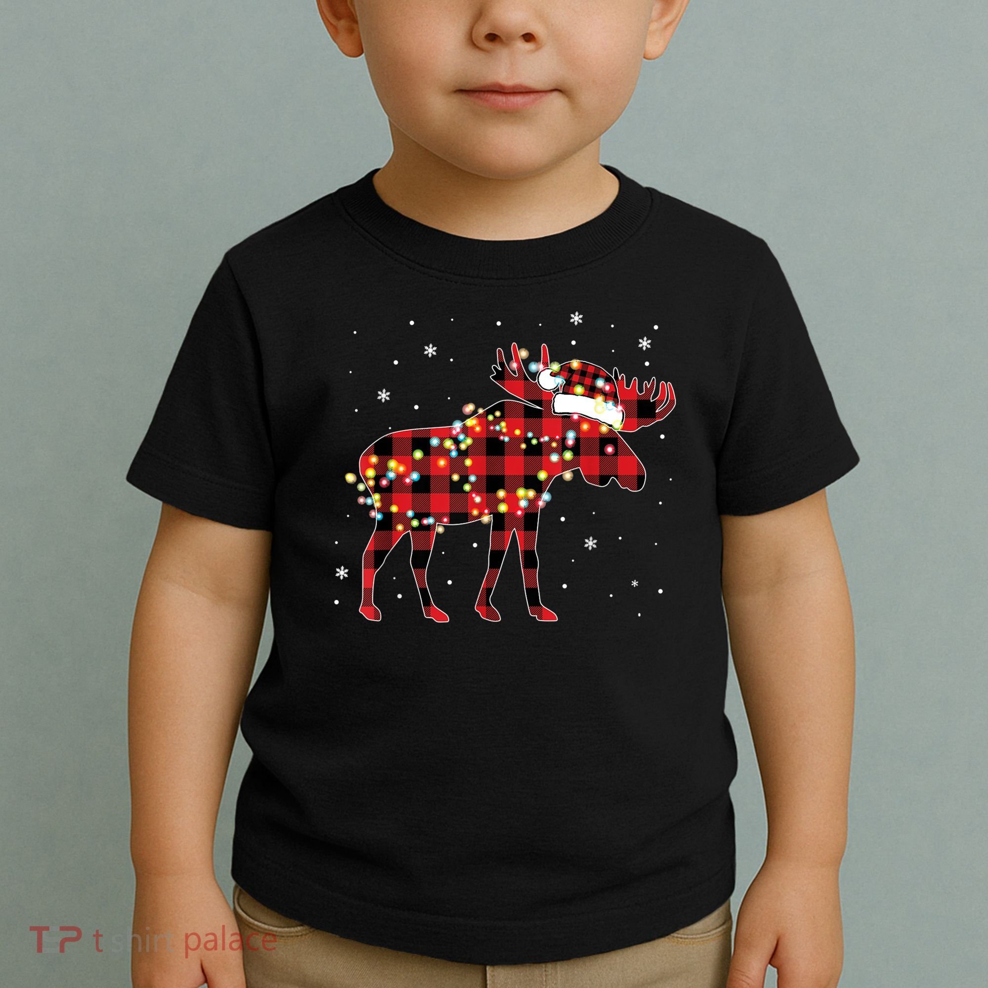 Moose Christmas Red Plaid Buffalo Pajama Matching Gift TShirt Toddler T-Shirt