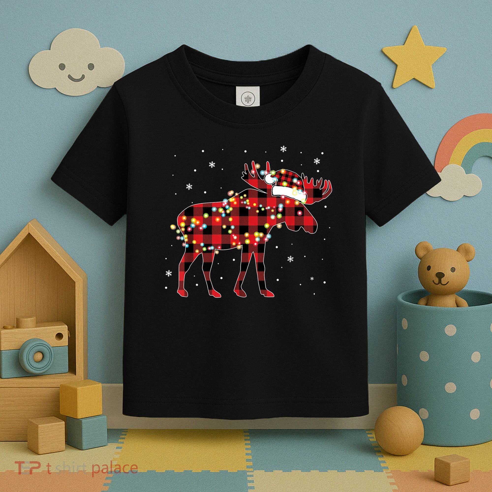 Moose Christmas Red Plaid Buffalo Pajama Matching Gift TShirt Toddler T-Shirt