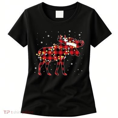 Moose Christmas Red Plaid Buffalo Pajama Matching Gift TShirt Women's T-Shirt