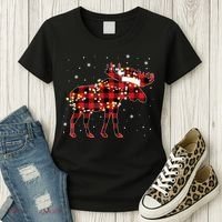 Moose Christmas Red Plaid Buffalo Pajama Matching Gift TShirt Women's T-Shirt thumb 3